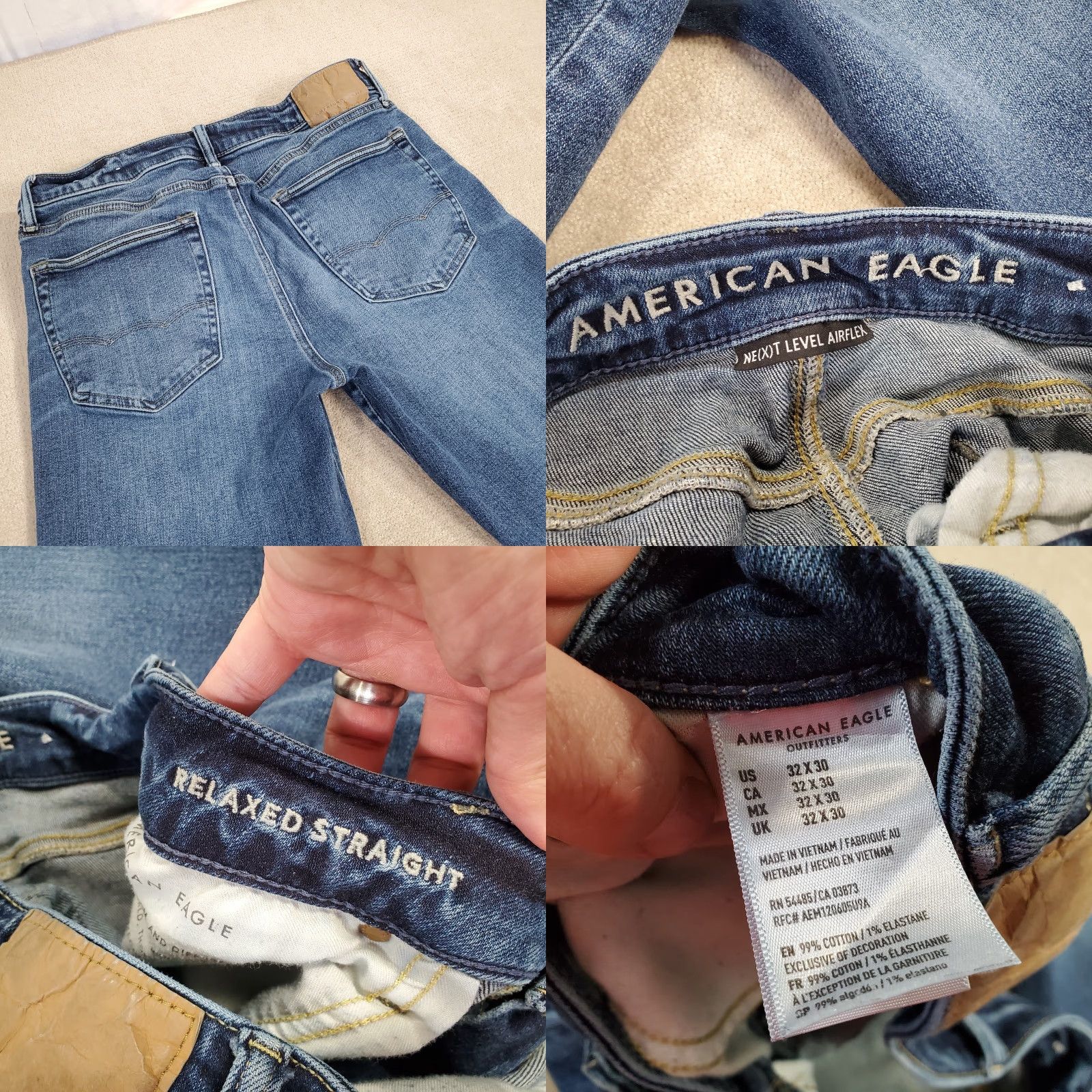 American Eagle Outfitters American Eagle Outfitters Jeans Mens 32x30 Blue Relaxed Straight Leg Logo Denim Cotton 30 Inseam Regular Fits Men Size US 32 / EU 48 - 8 Thumbnail