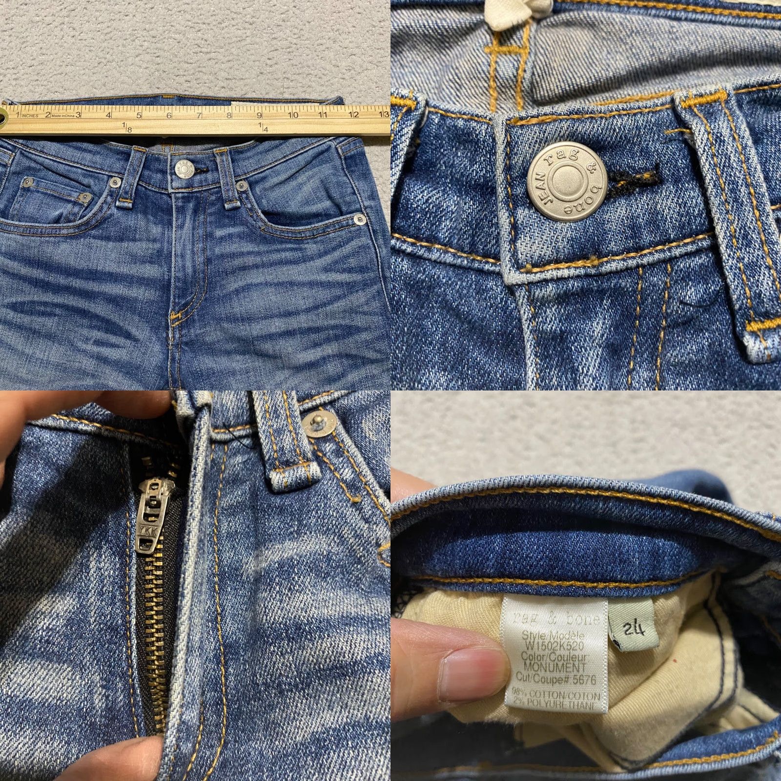 Rag & Bone VINTAGE Rag & Bone Womens Jeans Blue Denim Medium Wash Skinny Distressed Low Rise 24 5-Pocket Design Rise High Relaxed? Size 42" / US 20 - 8 Thumbnail