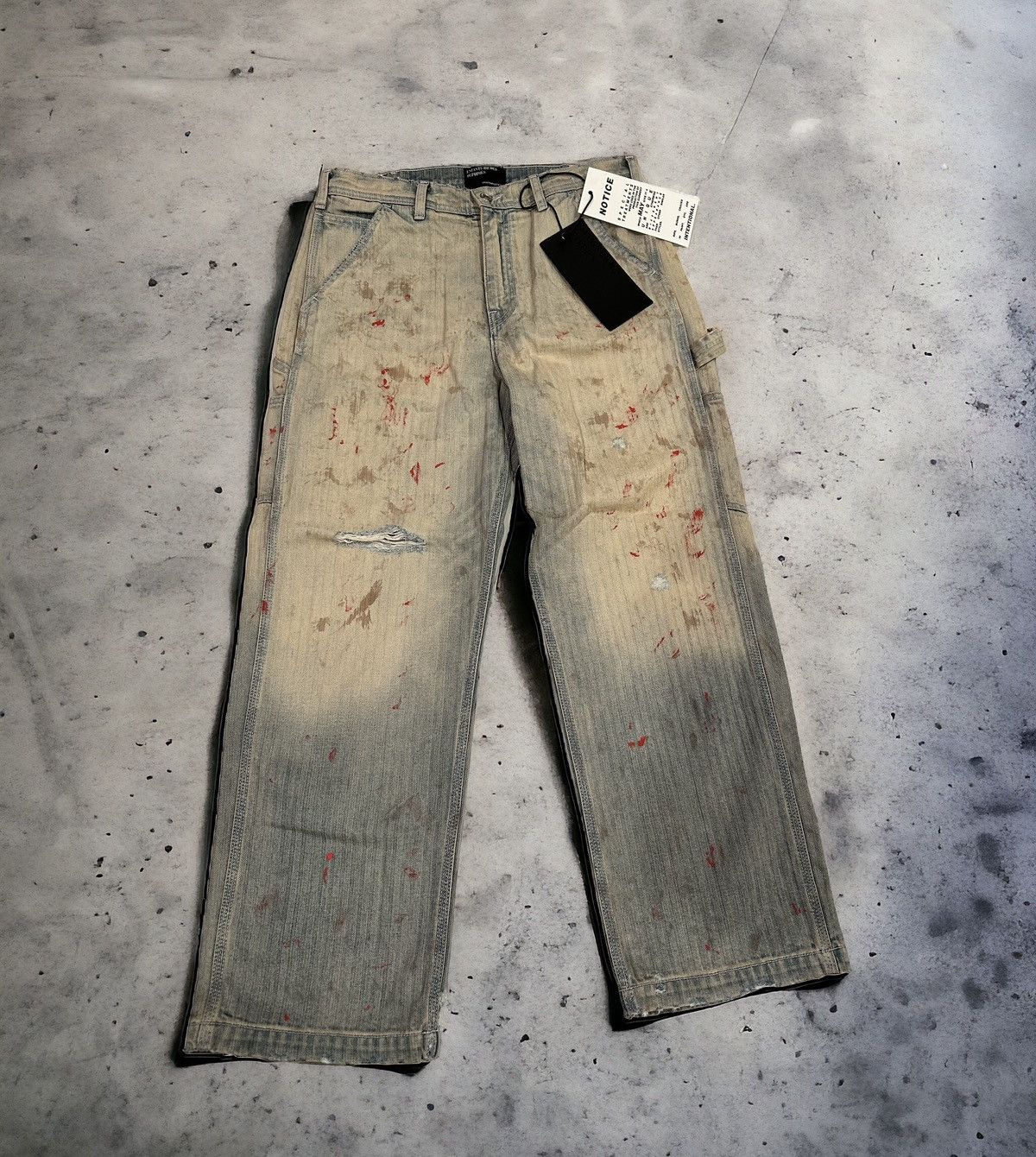 image of Enfants Riches Deprimes Blood Splatter Faded Indigo Pants in Blue, Men's (Size 30)