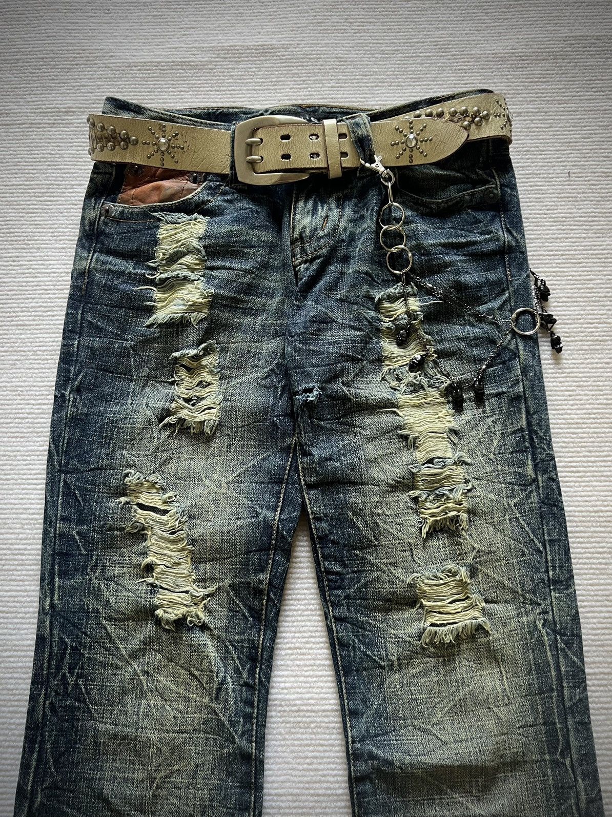 If Six Was Nine Press Low Rise Distressed Flare Jeans 2000s–Y2K(Unisex fit) Size US 29 - 2 Thumbnail