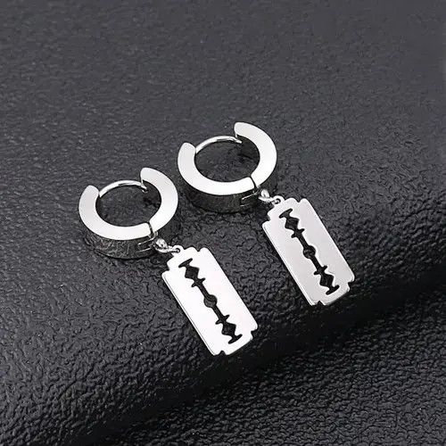 Other × Sterling Silver Titanium Steel Razor Blade Shape Dangle Drop Earrings Size ONE SIZE - 1 Thumbnail