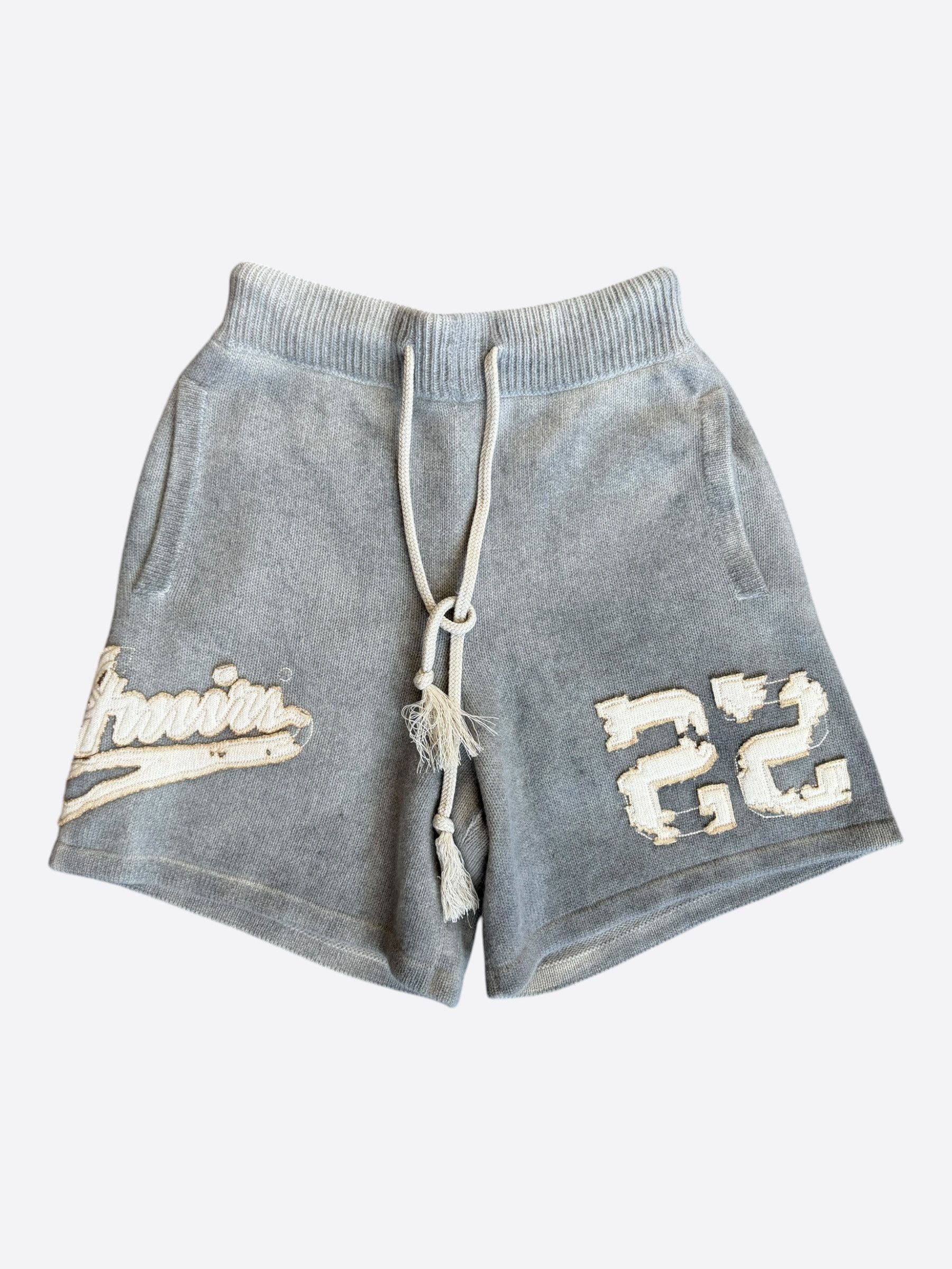 Amiri Amiri Grey & White Distressed 22 Logo Cashmere Shorts Size US 36 / EU 52 - 1 Thumbnail