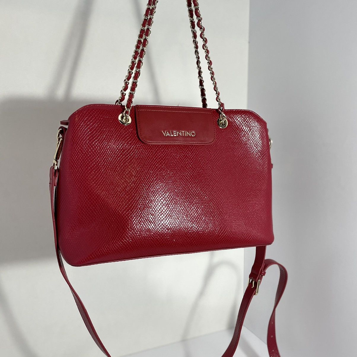 image of Valentino By Mario Valentino Red Leather Shoulder Bag, Women's