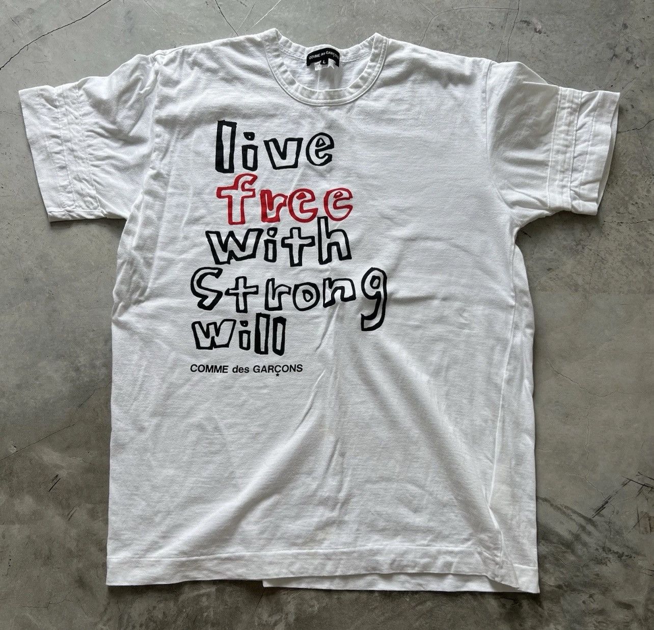 Comme des Garcons Homme Comme Des Garcons T-Shirt Live Free With Strong Will Sz. L Size US L / EU 52-54 / 3 - 1 Thumbnail