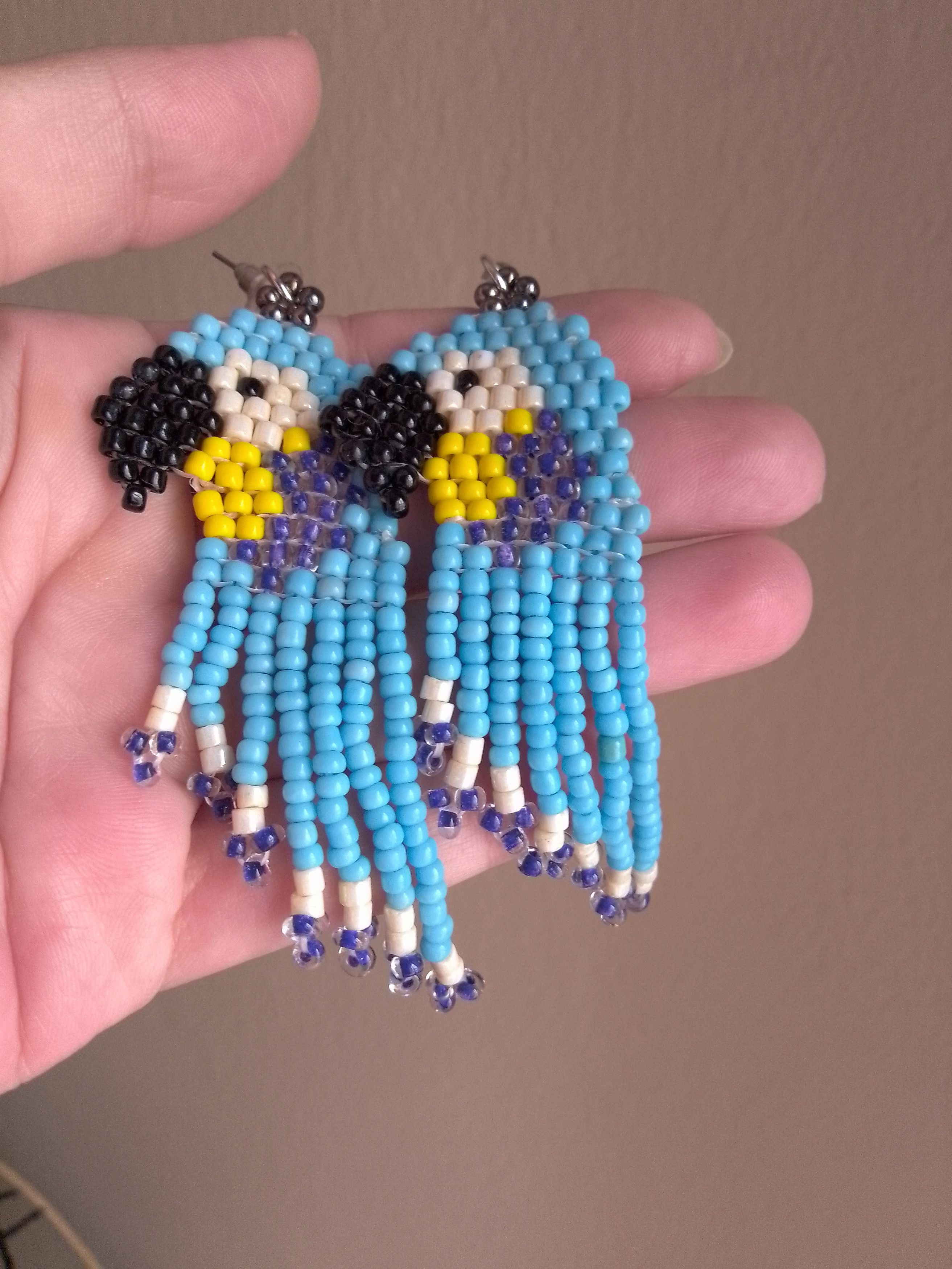 Handmade Earrings Blue Bangs Parrot Boho Exotic Style Size ONE SIZE - 6 Thumbnail