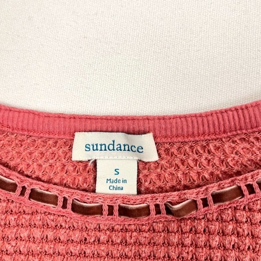 Vintage Sundance Blouse Womens S Pink Waffle Thermal Knit Lace Crew Ribbed Stretch Boho Size S / US 4 / IT 40 - 2 Thumbnail