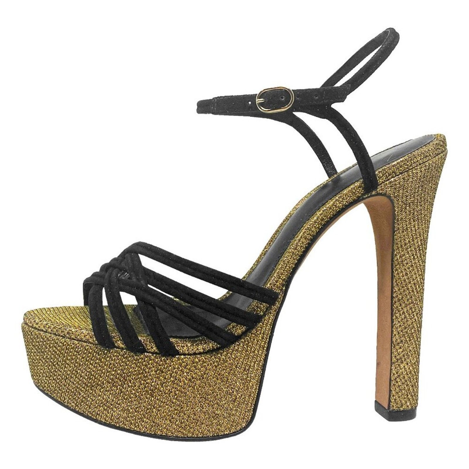 Alexandre Birman Alexandre Birman Black Suede Gold Metallic Platform Sandals Size US 7 / IT 37 - 1 Thumbnail