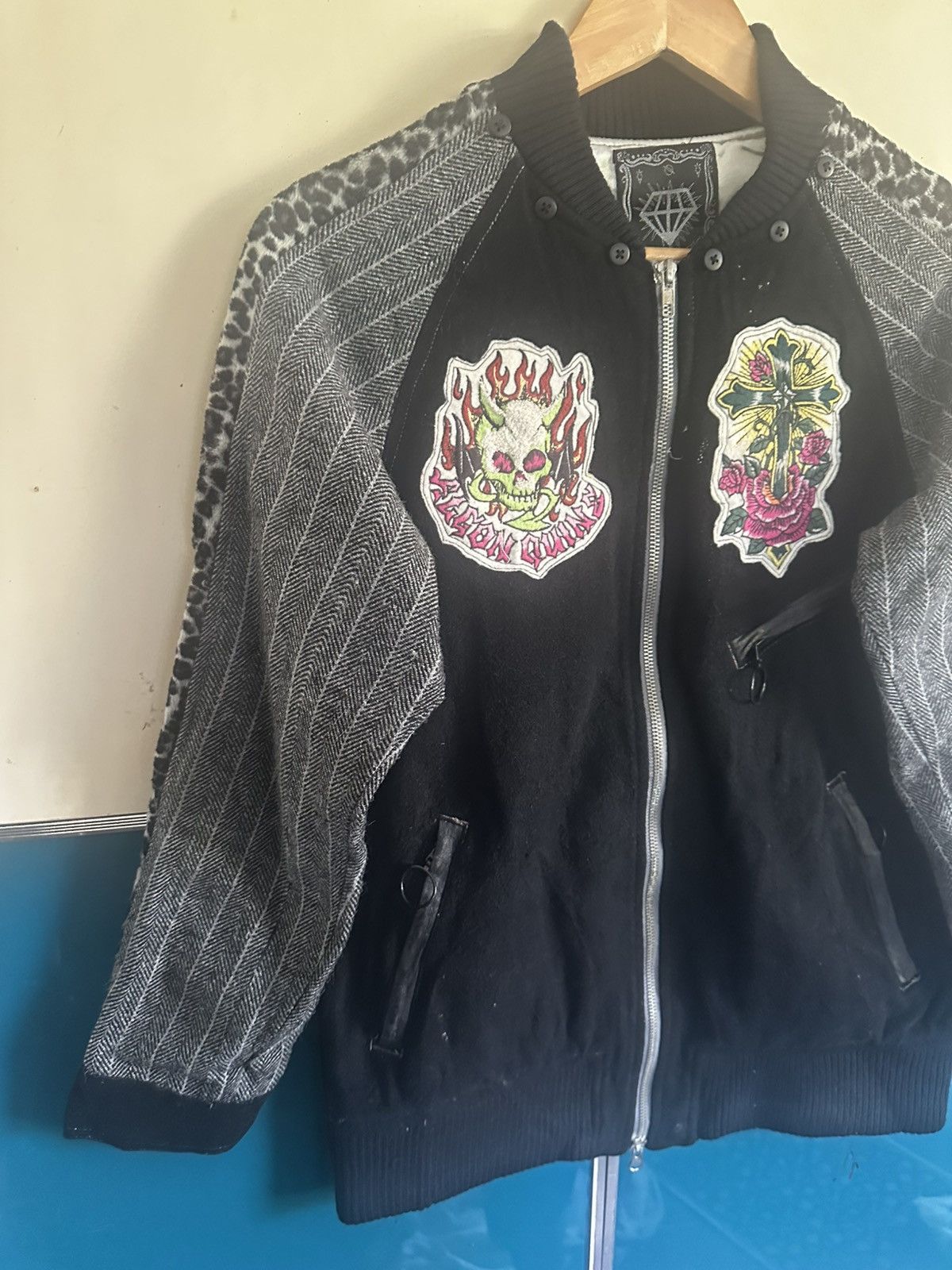 Affliction Vintage Algon Quins wool Leopard black jackets Size US M / EU 48-50 / 2 - 3 Thumbnail