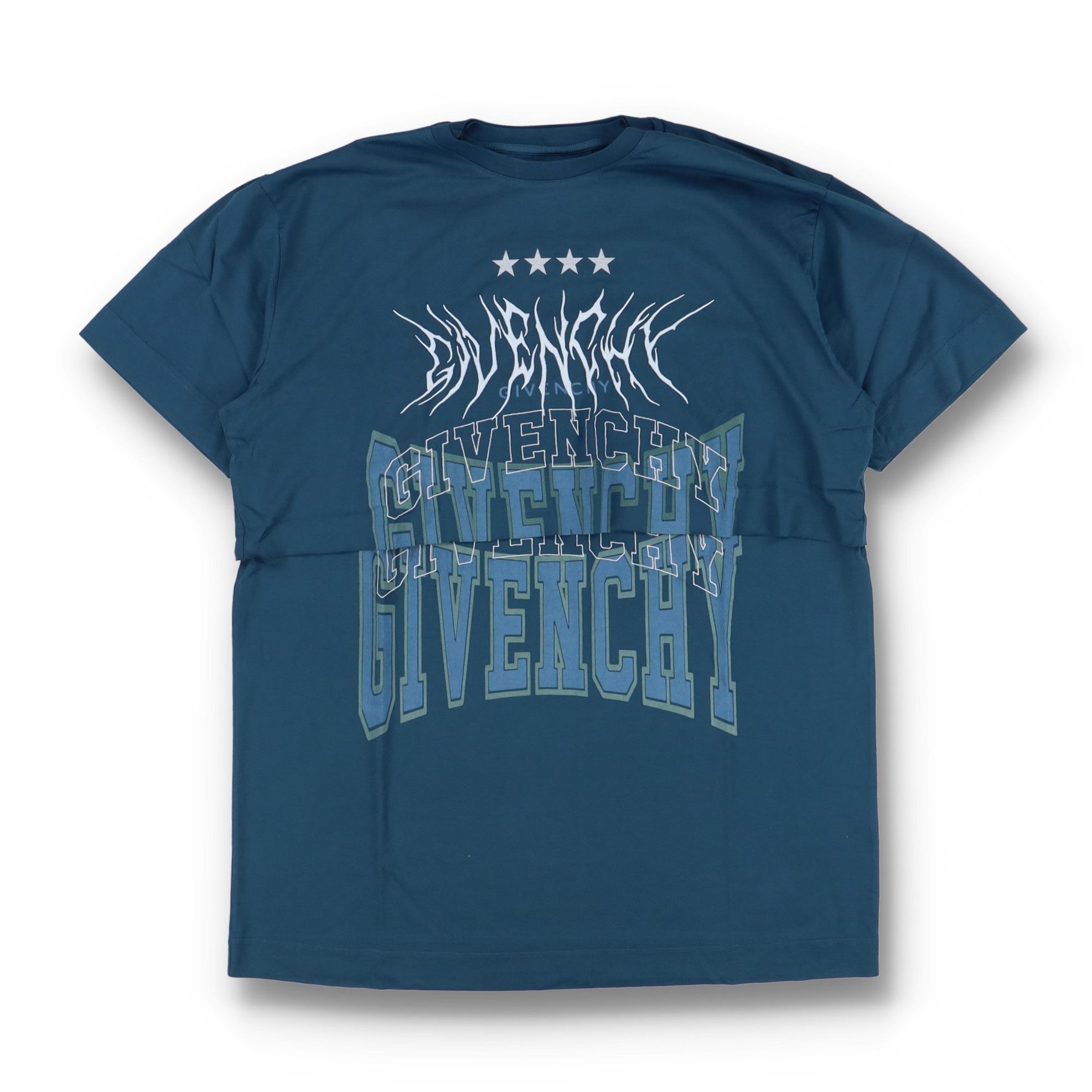 Givenchy Blue Layered Embroidered Multi Logo T-Shirt Size US XL / EU 56 / 4 - 1 Thumbnail