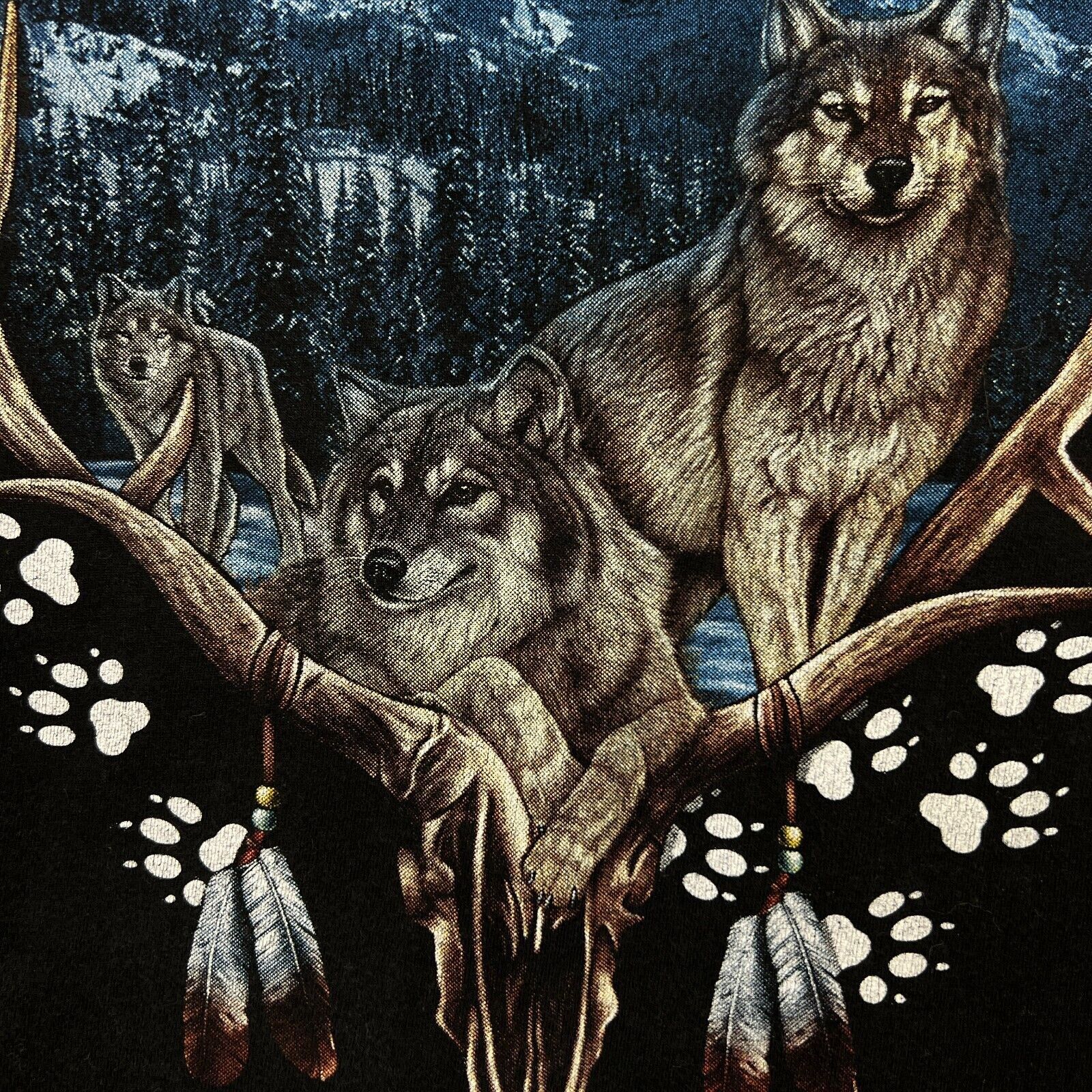 Vintage Y2K Wolves Animal Native T Shirt XL Double Sided Nature Tee Size US XL / EU 56 / 4 - 3 Thumbnail