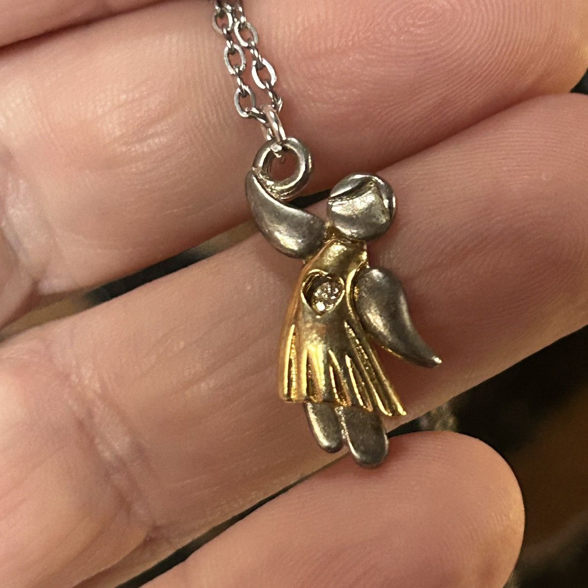 Handmade Handcrafted vintage dual tone metal angel pendant necklace Size ONE SIZE - 1 Thumbnail