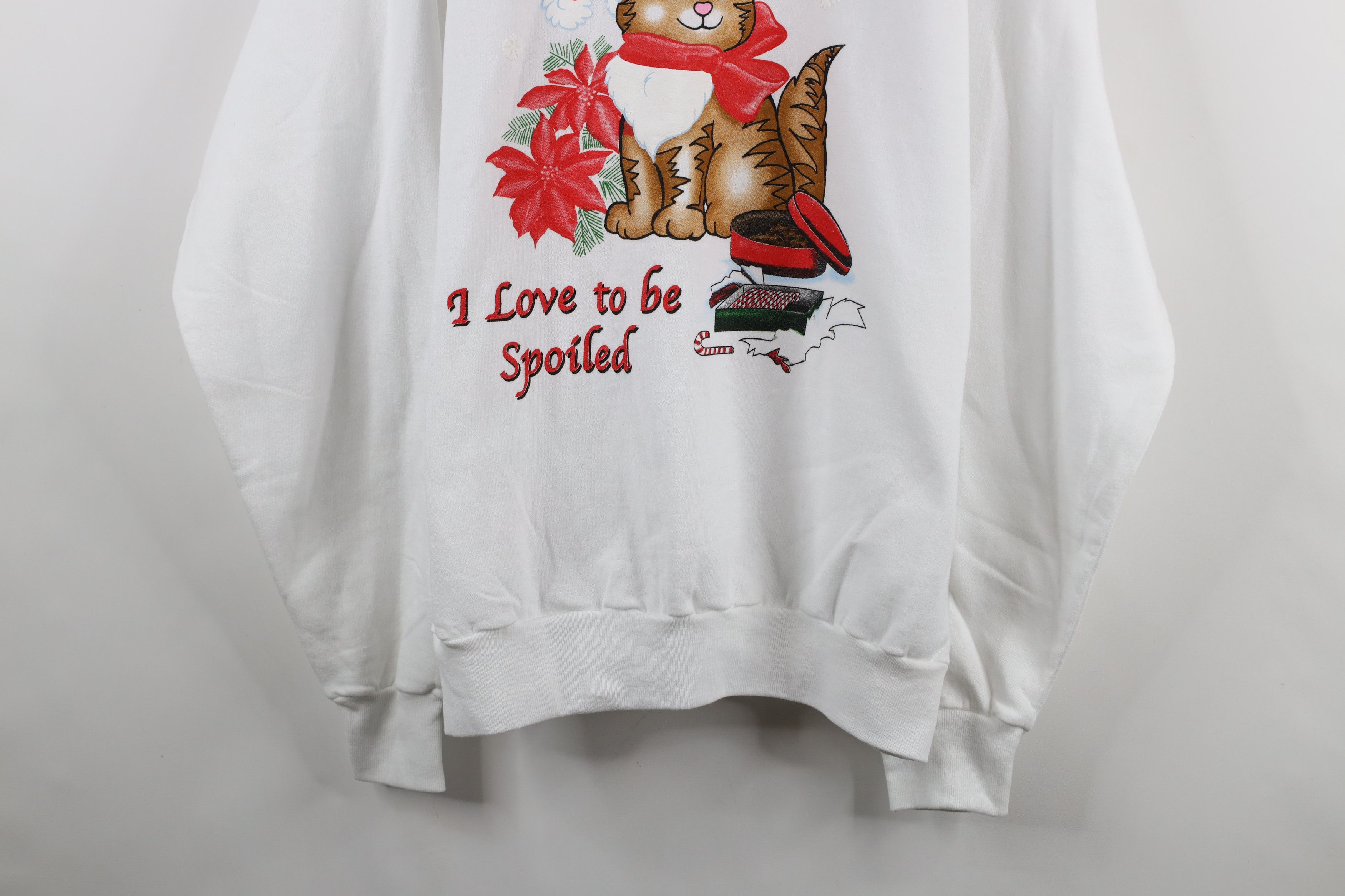 Vintage Deadstock Vintage 90s Christmas Cat Kitten Heart Sweatshirt Size L / US 10 / IT 46 - 3 Thumbnail