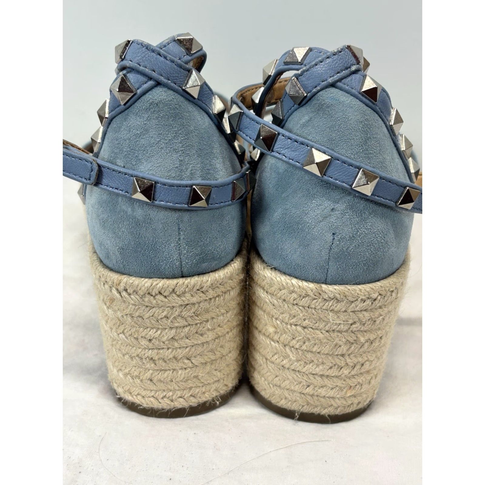 Marc Fisher VINTAGE Marc Fisher Women's Espadrille Sandals Blue Leather Mid Heel Size 7 M Flatform Ankle Strap Size US 7 / IT 37 - 4 Thumbnail