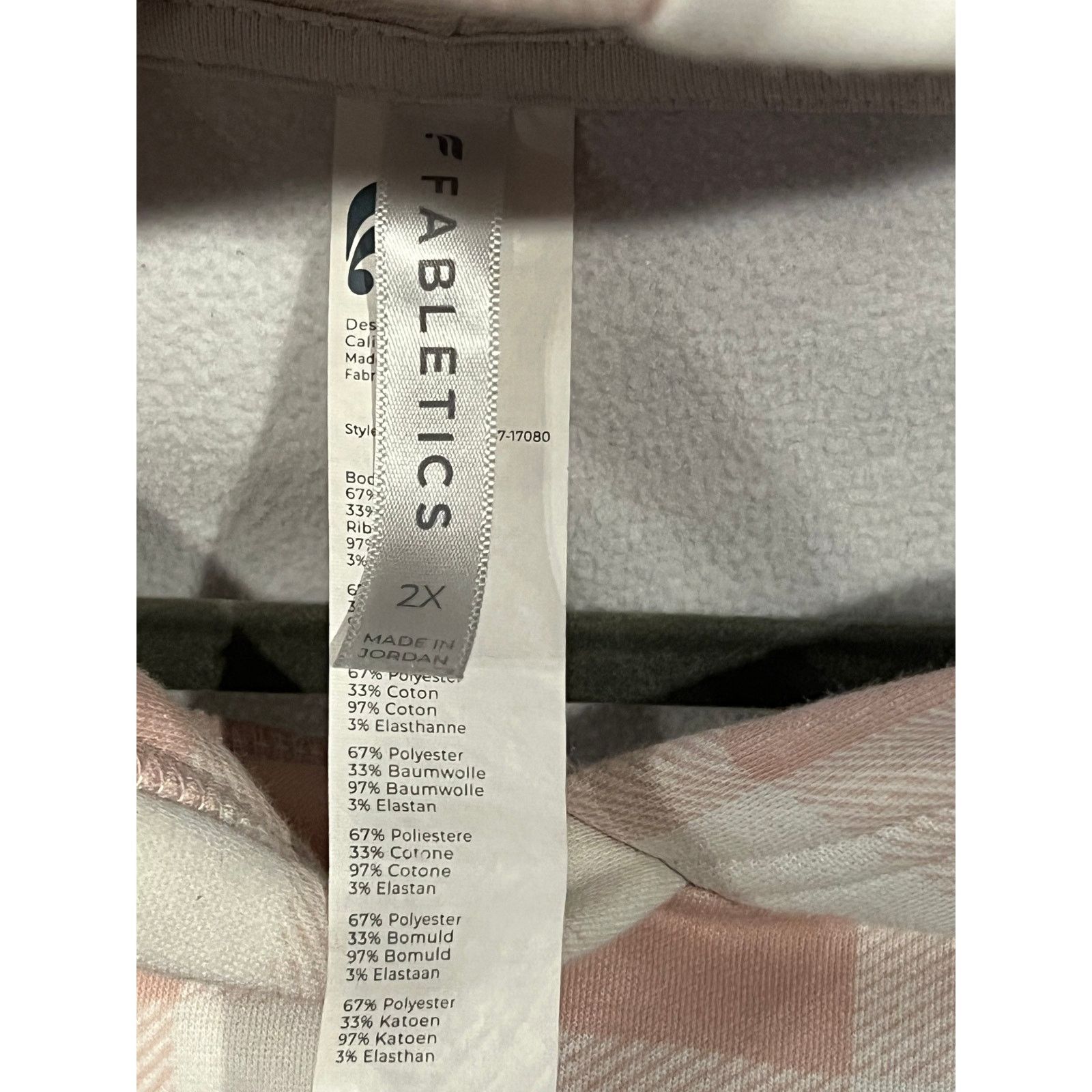 Fabletics Fabletics Cozy Fleece Pink White Checked Hoodie Womans 2XL Size XXL / US 16-18 / IT 52-54 - 3 Thumbnail