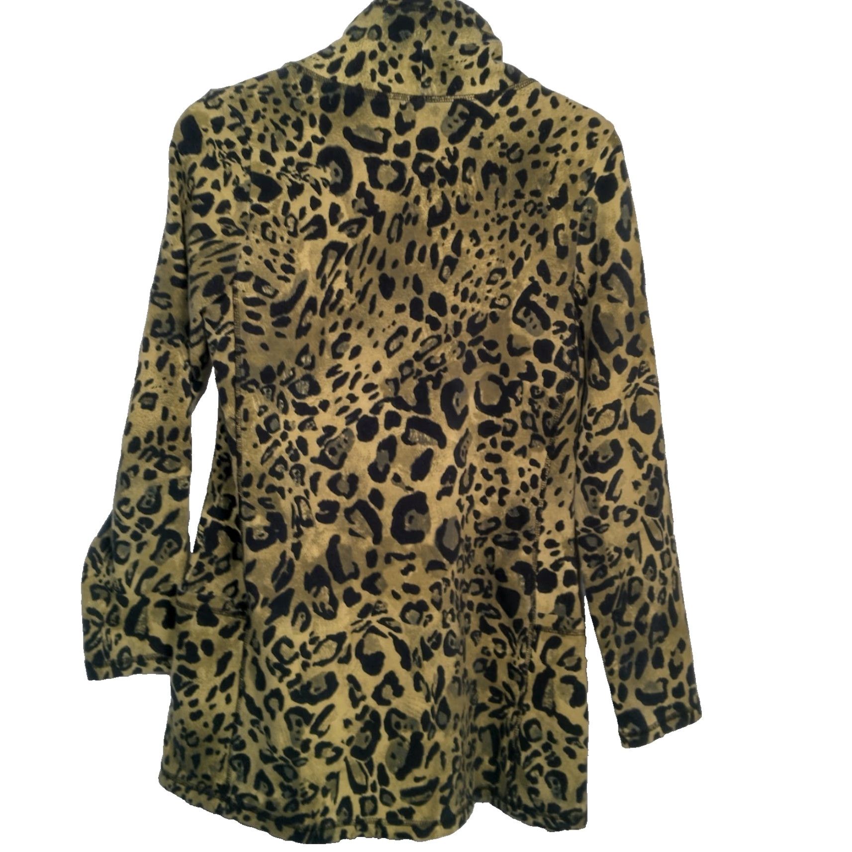 Vintage Susan Graver Weekend Shirt XS Green Black Leopard Cat Print High Neck Tunic Shirt Women XS Green Leopard Cat Print Tunic Weekend Shirt Size XS / US 0-2 / IT 36-38 - 2 Thumbnail