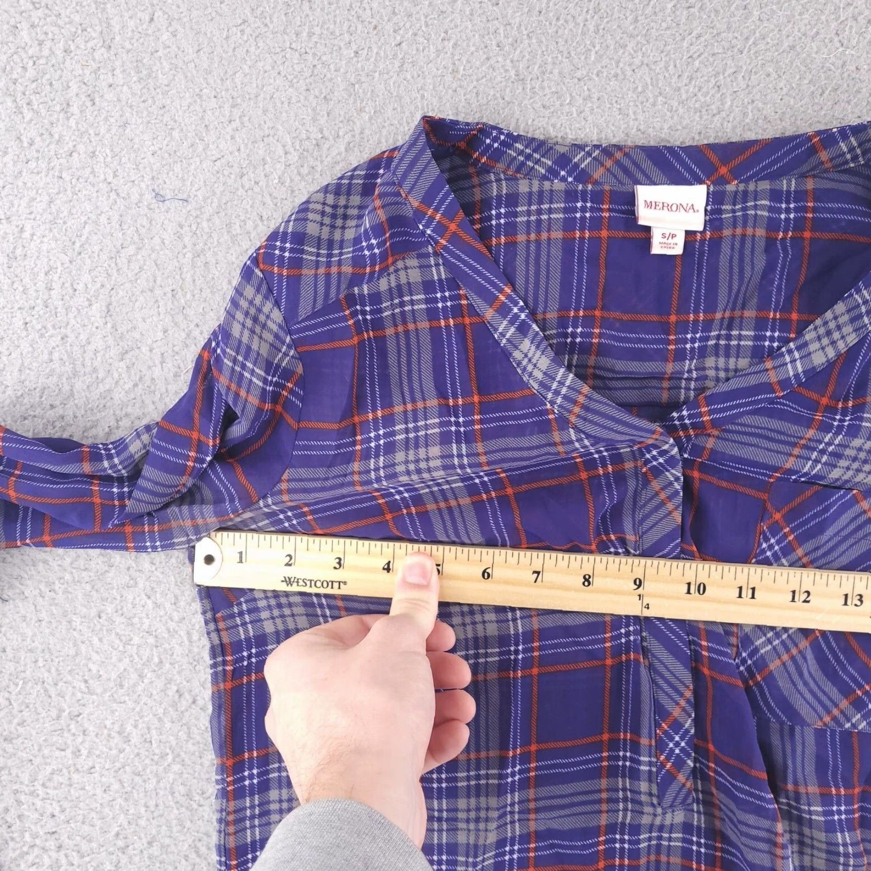 Merona Merona Blouse Shirt Womens Small Purple Sheer Plaid Popover Knit? Size S / US 4 / IT 40 - 5 Thumbnail