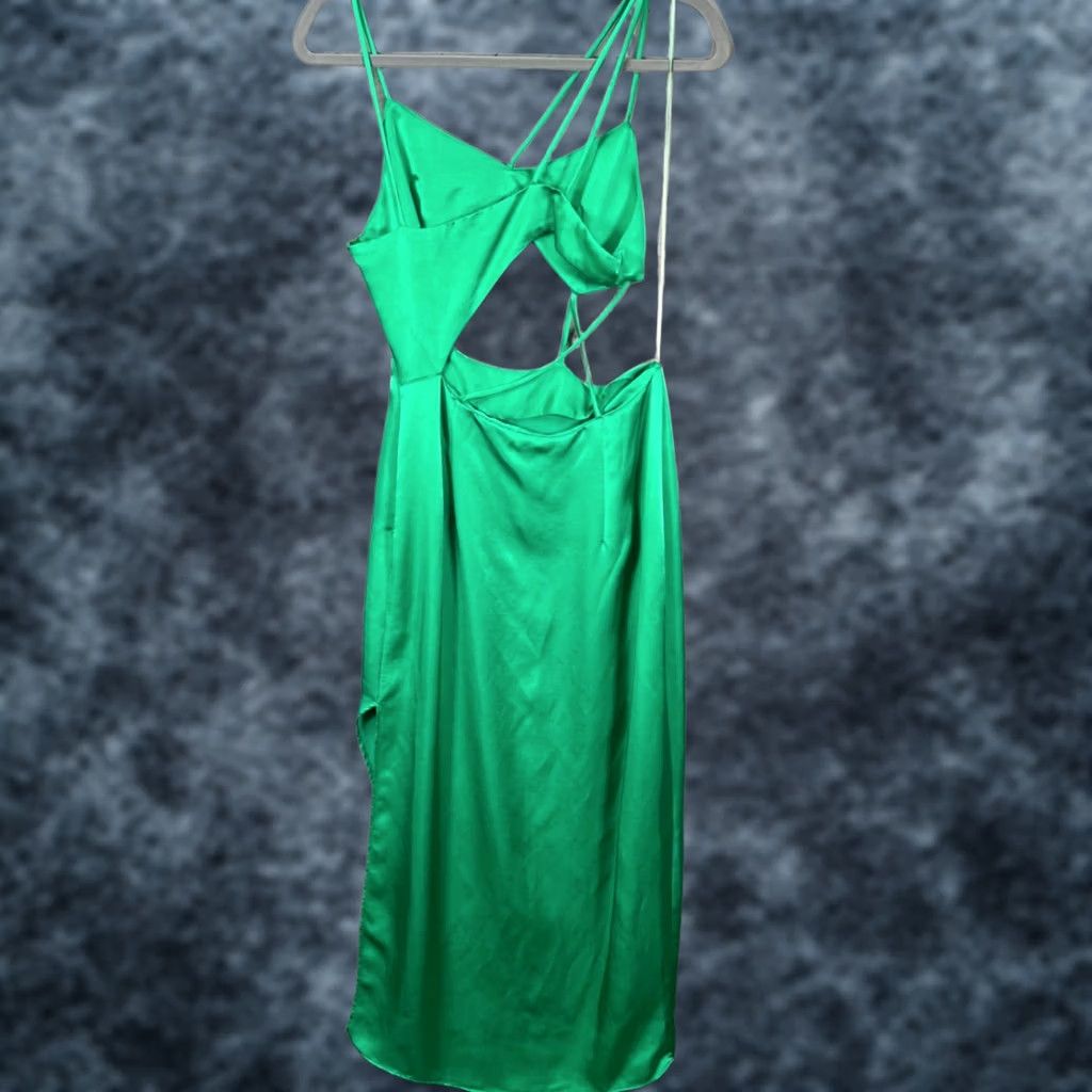 zara green cut out dress Zara Womens Small Satin Cutout Midi Spaghetti Straps Sleeveless Slip Dress Midi dresses