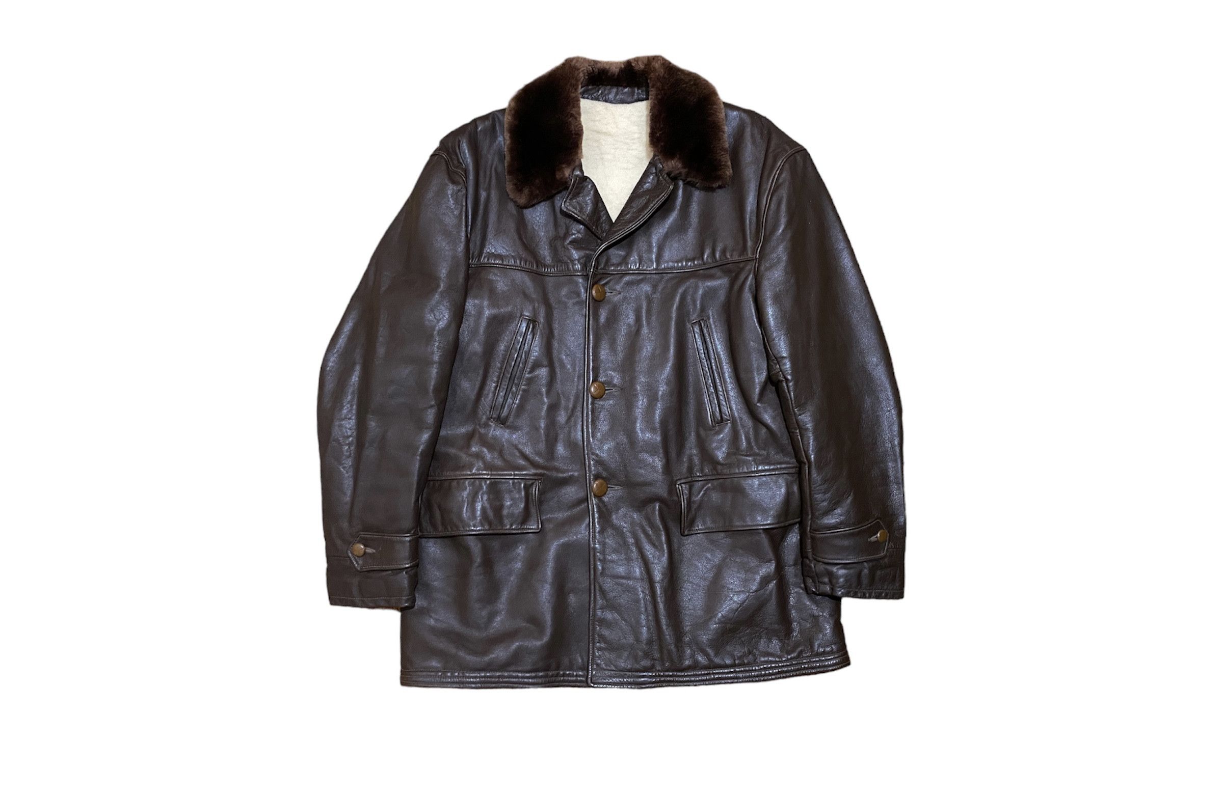 Vintage Retro Horsehide 30s 40s Brown BARNSTORMER Leather Coat Size US XL / EU 56 / 4 - 2 Thumbnail