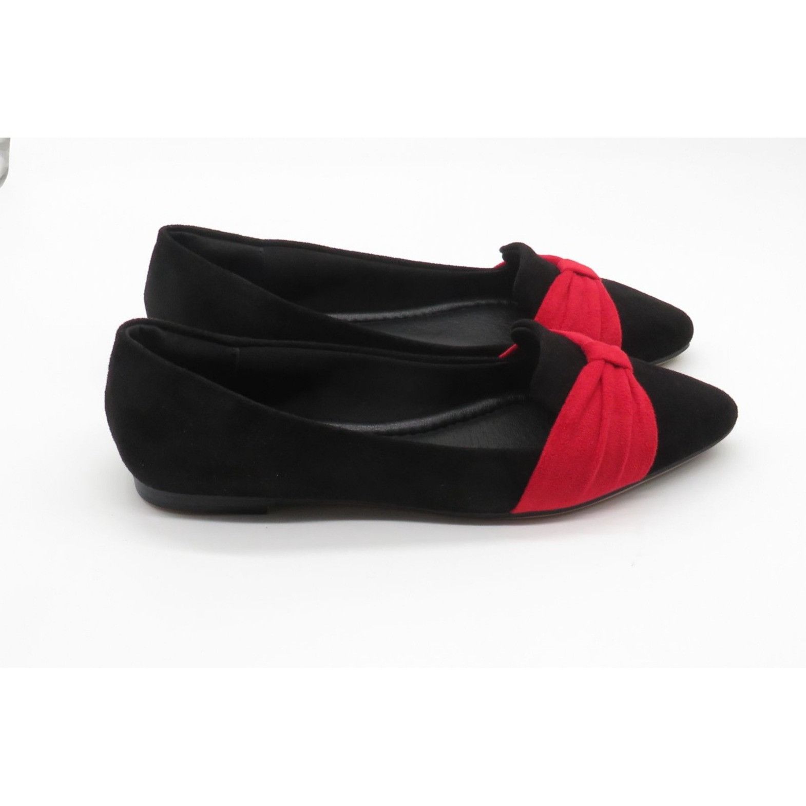 Other Musshoe Women's Black & Red Pointed Toe Flats With Bow Detai Size US 7 / IT 37 - 3 Thumbnail