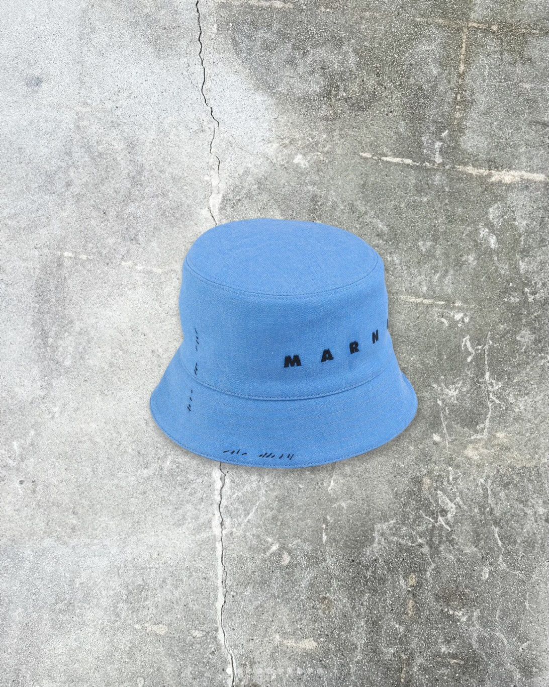 image of Blue Denim Bucket Hat With Marni Mending, Men's