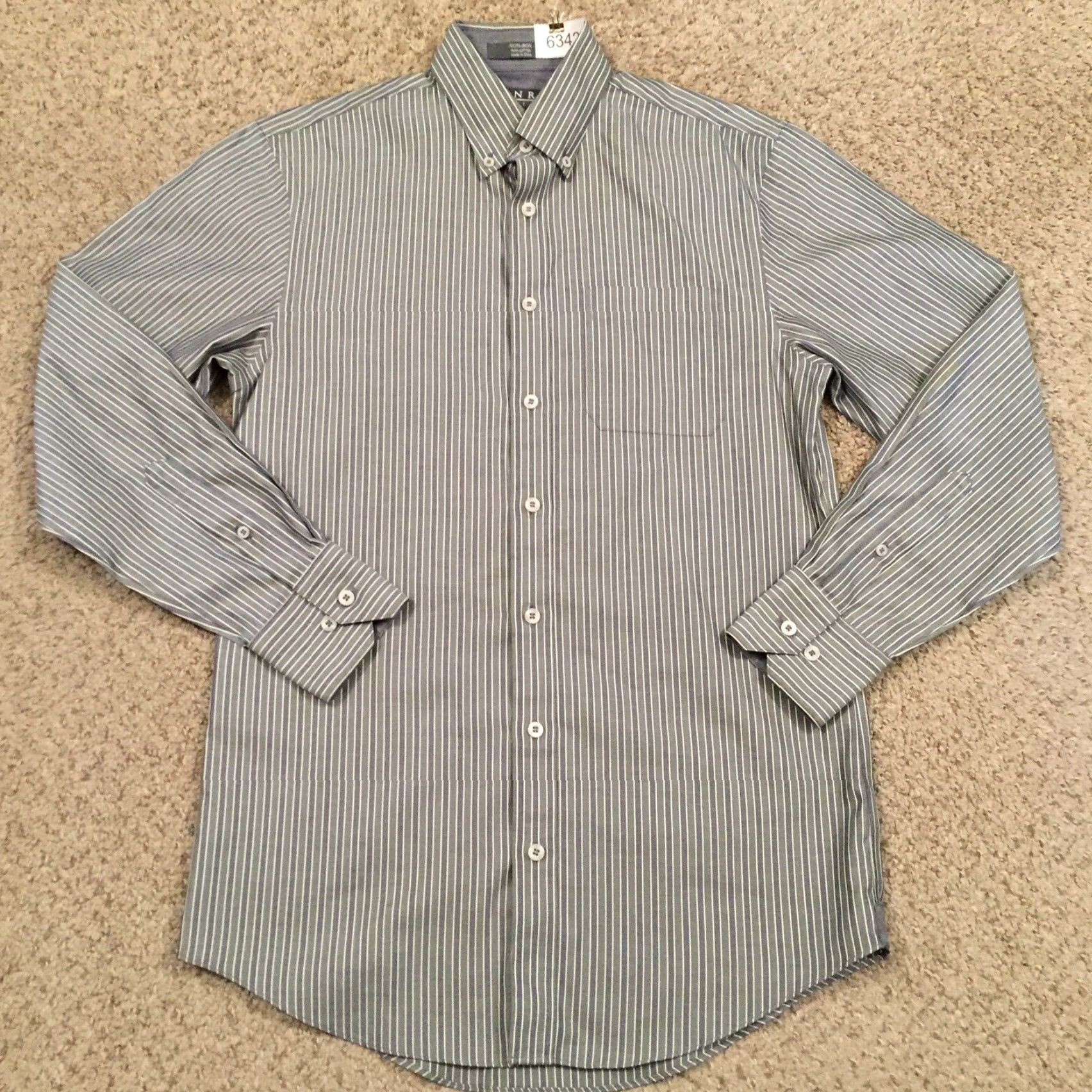 Enro ENRO Shirt Mens Small Green Blue Striped Long Sleeve Button Up Size US S / EU 44-46 / 1 - 2 Thumbnail