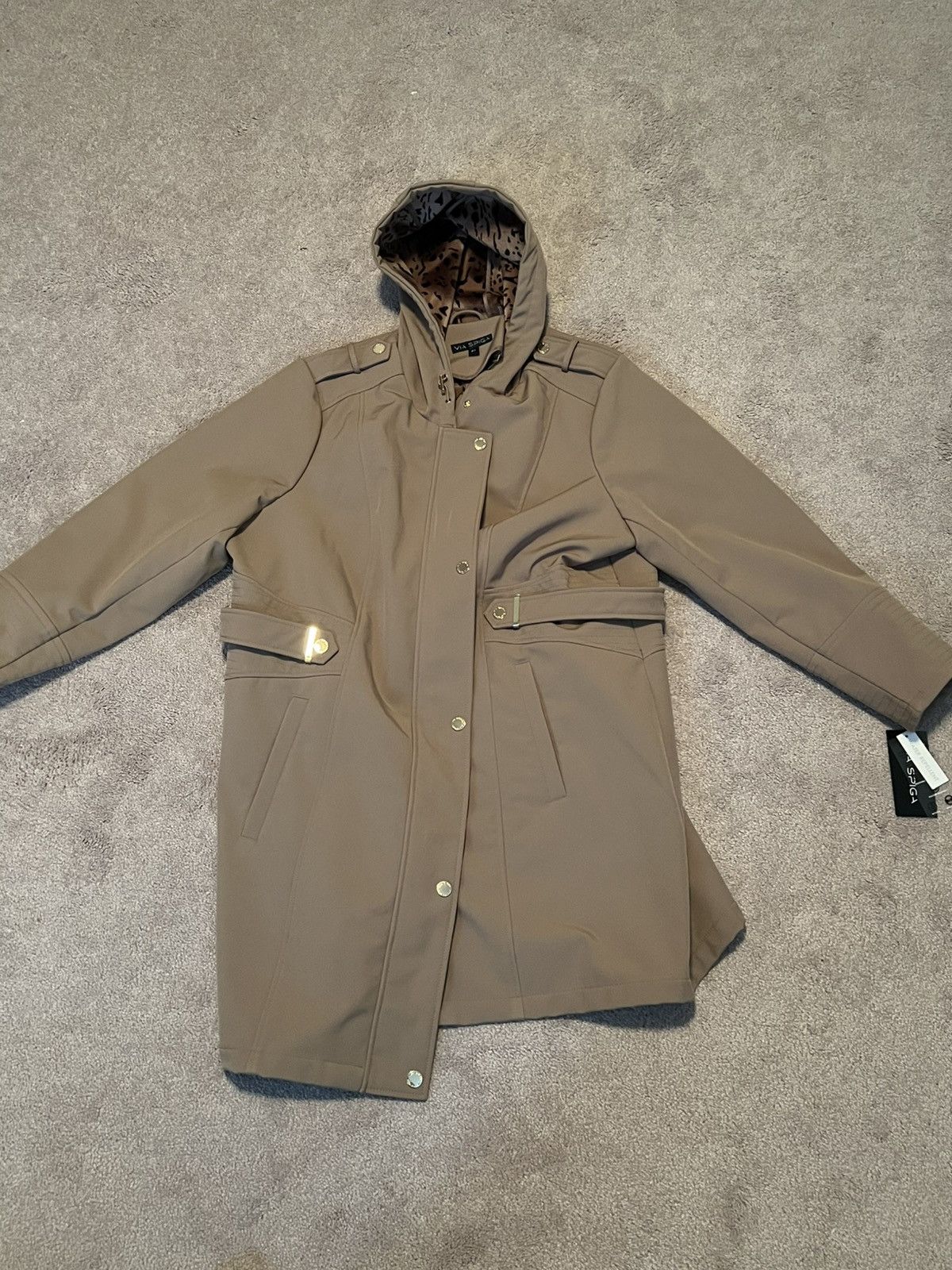 VIA SPIGA Hooded Trench Coat – Leopard Lined – Size 2X – NWT
