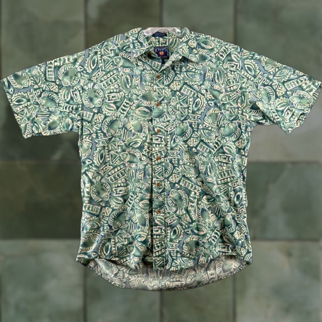 Chaps VINTAGE Chaps Ralph Lauren Green Hawaiian Fish Button-Up Shirt Large Mens Size US L / EU 52-54 / 3 - 1 Thumbnail