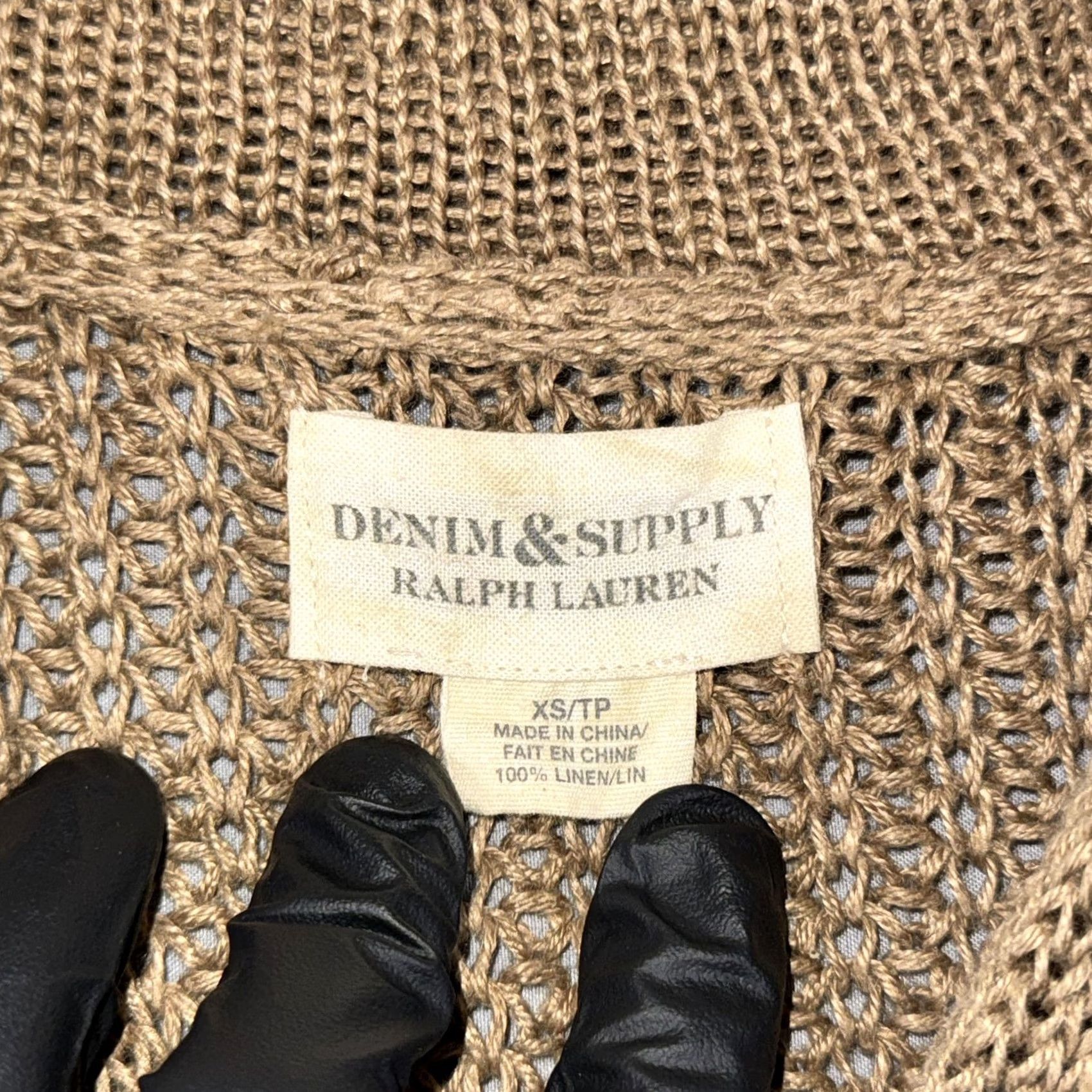 Vintage Denim & Supply Ralph Lauren Cardigan Sweater Womens XS Beige Linen Shawl Knit Open-Knit Front Pockets Buttons Casual Size XS / US 0-2 / IT 36-38 - 3 Thumbnail