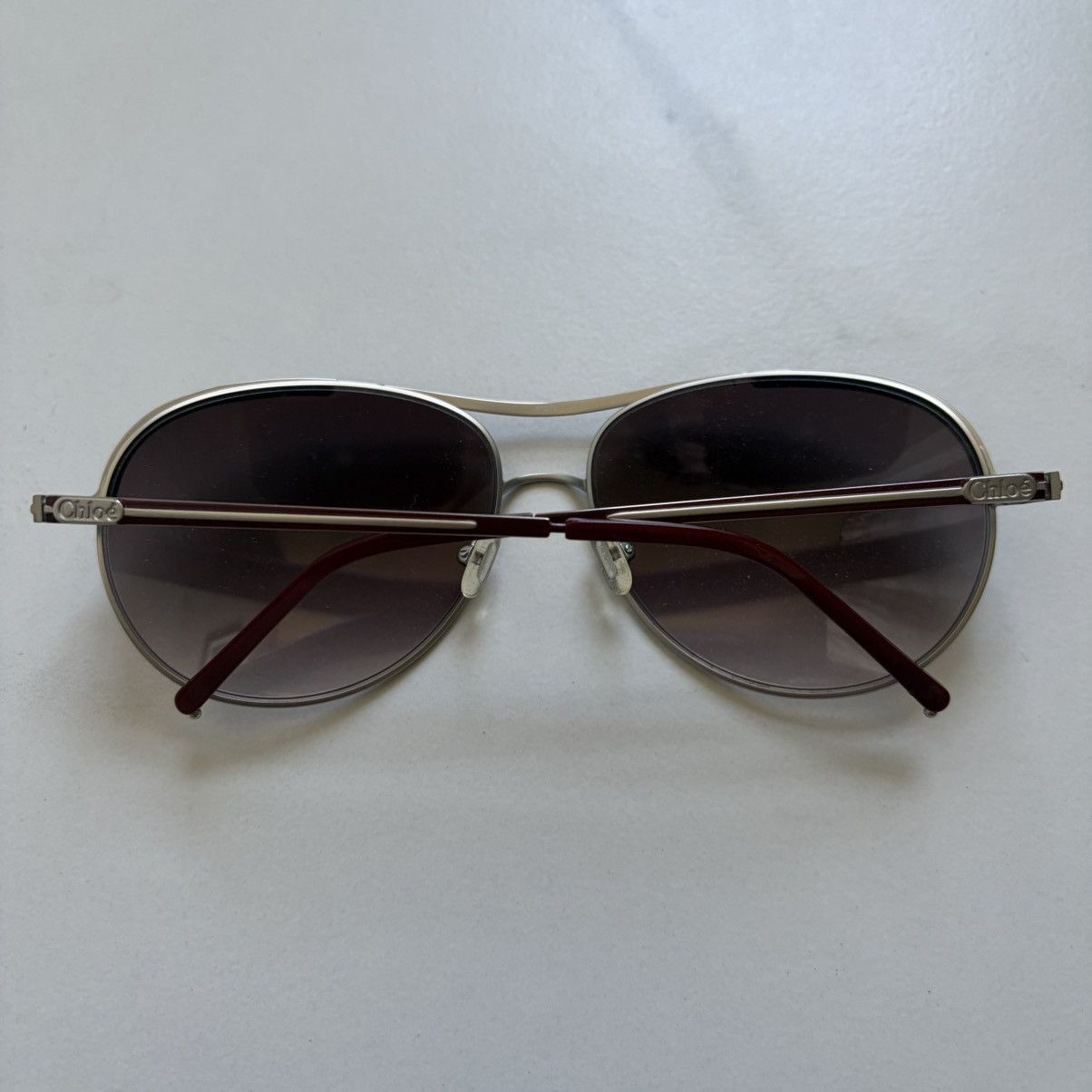 Chloe Chloé CL2245 Aviator Sunglasses Silver Burgundy Red Gradient Size ONE SIZE - 4 Thumbnail