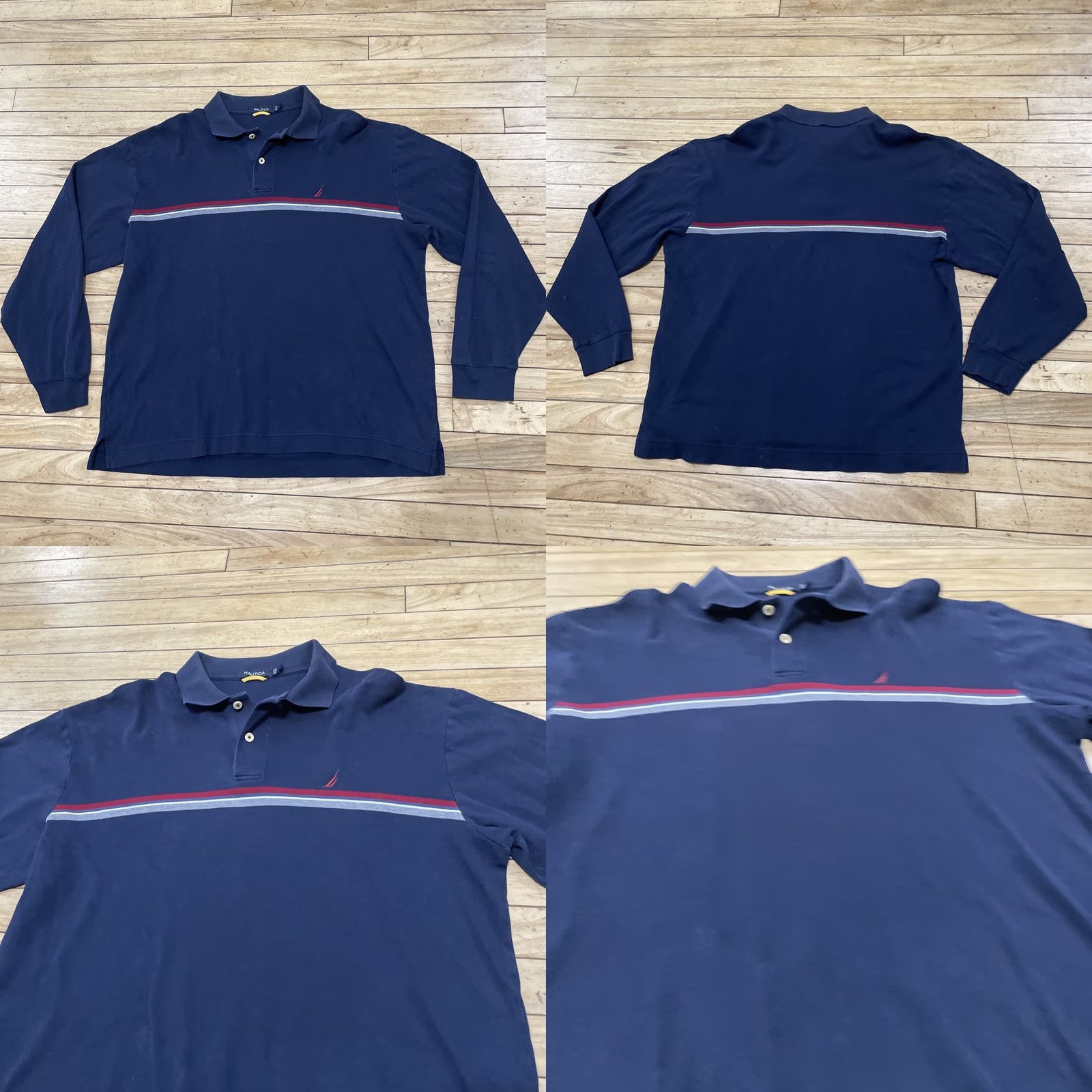 Nautica Nautica Polo Sweater Men XL Blue White Red Y2K CenterStripe Preppy Quarter Rugby Shirt Sweater Size US XL / EU 56 / 4 - 9 Thumbnail
