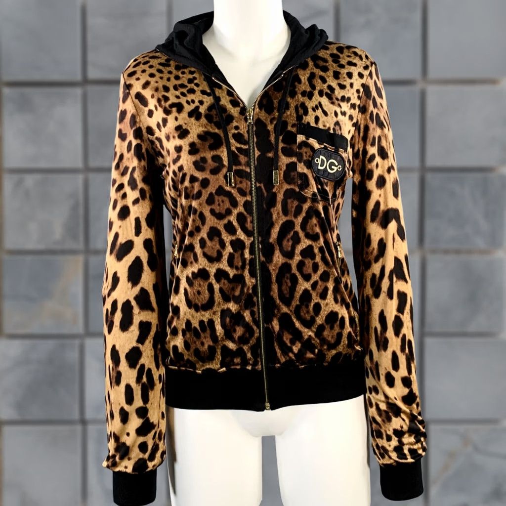 Dolce & Gabbana DOLCE & GABBANA Jacket Brown Black Satin Animal Print Zip Up Size 4 Womens Adult Regular Shirt? Size S / US 4 / IT 40 - 1 Thumbnail