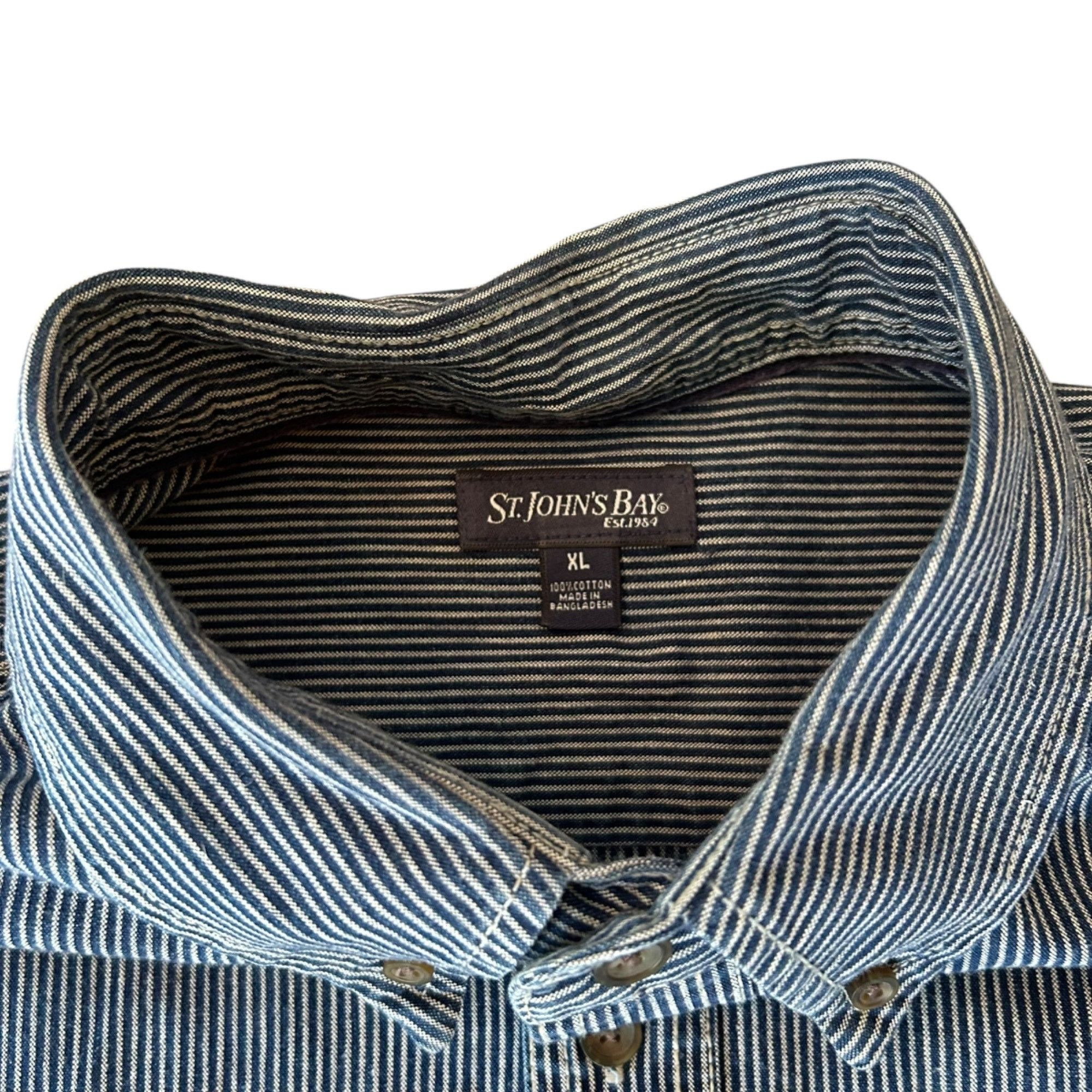 Vintage Vintage St. Johns Bay Striped Denim Workwear Button Down Shi Size US XL / EU 56 / 4 - 5 Thumbnail