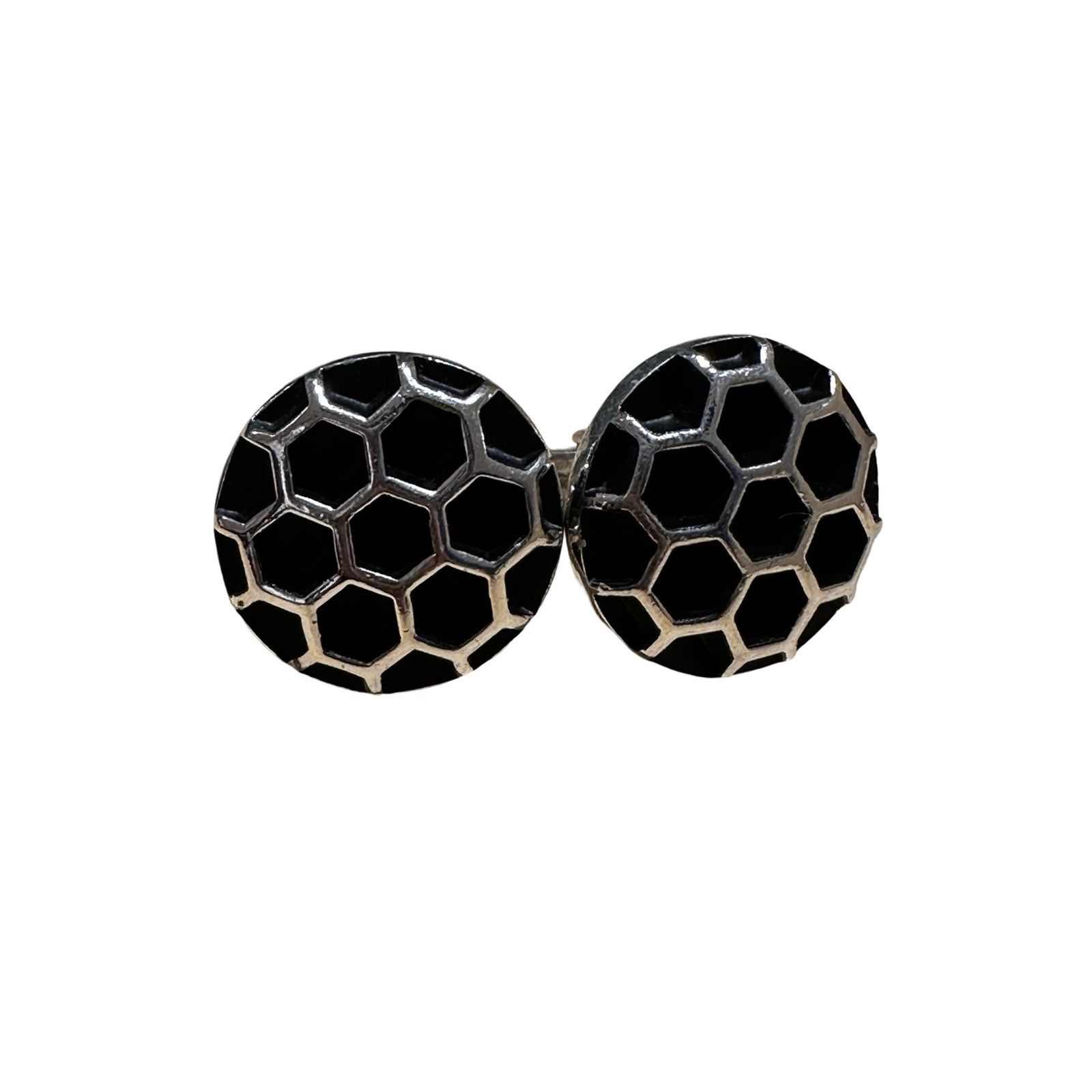 Vintage Vintage Black and Silver Honeycomb Cuff Links from Hickok Size ONE SIZE - 1 Thumbnail