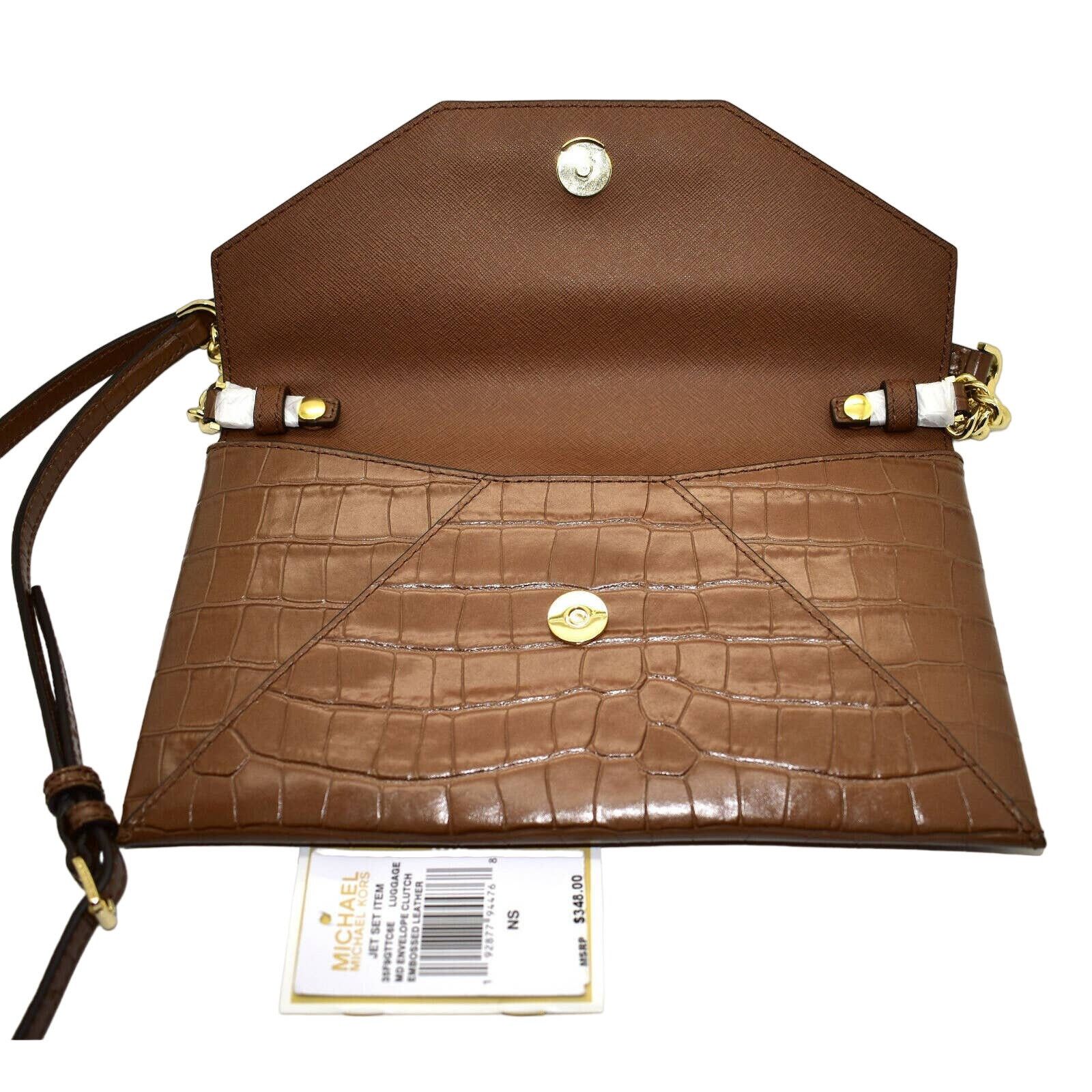 Michael Kors NWT MICHAEL KORS Brown Croc Embossed Leather Clutch Bag $348 Size ONE SIZE - 4 Thumbnail