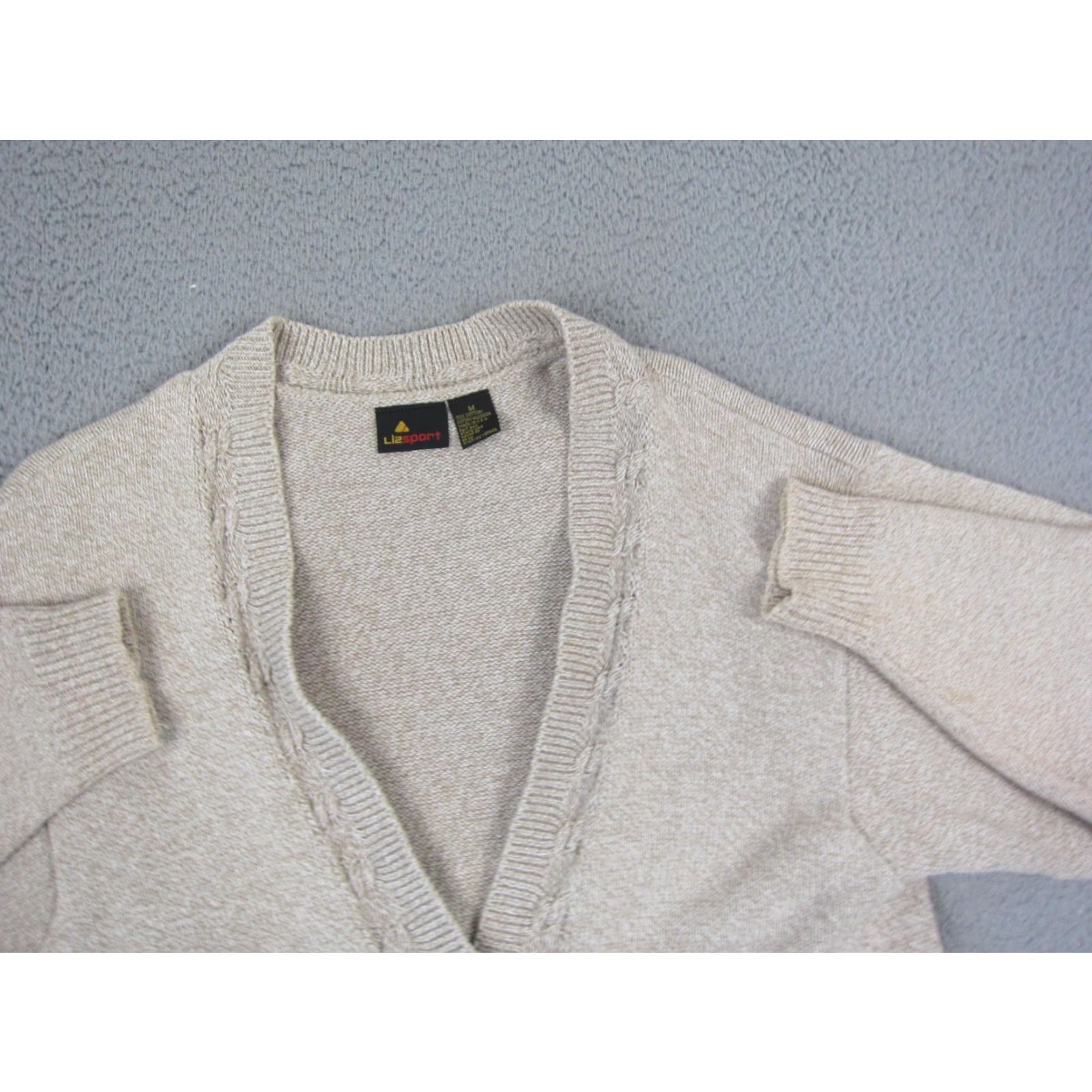 Vintage VINTAGE Lizsport Cardigan Womens M Brown Beige Cotton Knit 90s City Classic Pockets Cardigan Buttons Size M / US 6-8 / IT 42-44 - 2 Thumbnail
