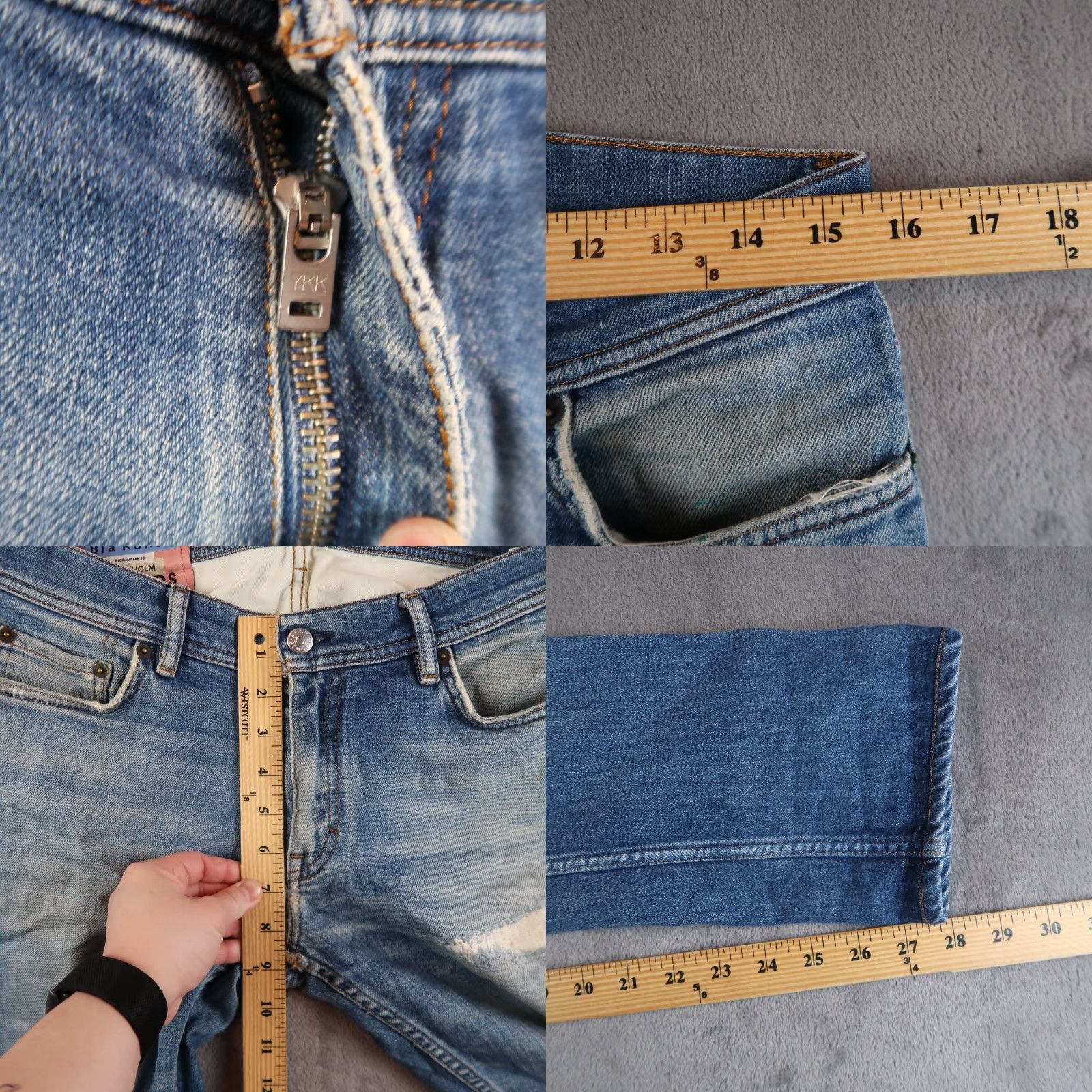 Acne Studios Acne Studios Jeans Mens Slim Skinny 31x32 Blue Denim Distressed 5-Pocket Logo Button Zip Denim Size US 31 - 8 Thumbnail