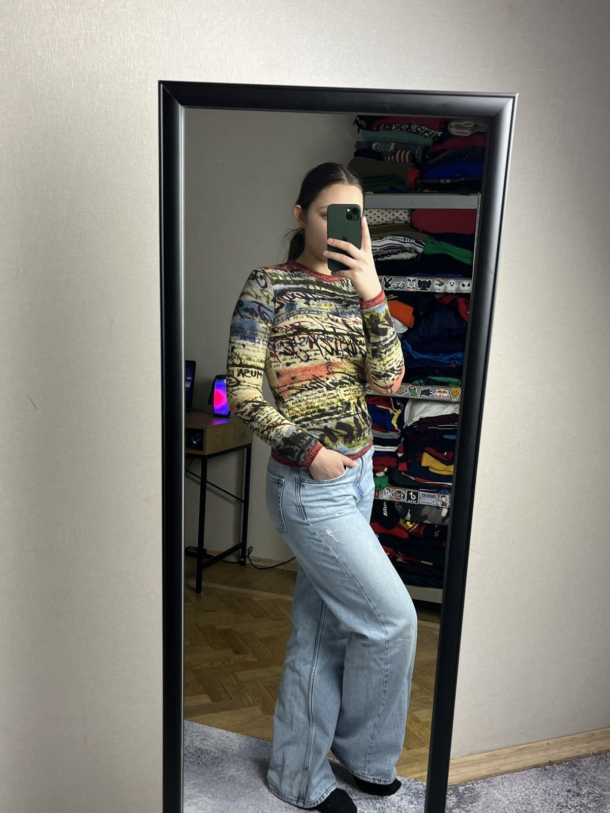 FUZZI Jean Paul Gaultier Script Calligraphy Long Sleeve Mesh Top Size M / US 6-8 / IT 42-44 - 3 Thumbnail