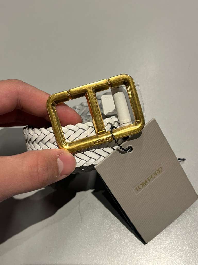 Tom Ford oc11z0326 Size: 95 / Leather Belt in White Size 38 - 3 Thumbnail