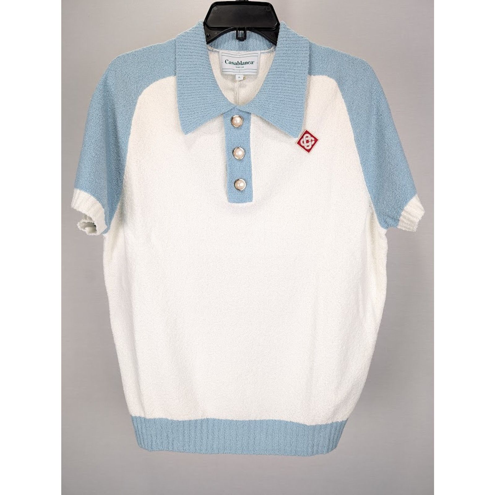 Casablanca o1rshd1 555 / Raglan Boucle Polo Shirt in White/Blue Size US XXL / EU 58 / 5 - 2 Thumbnail