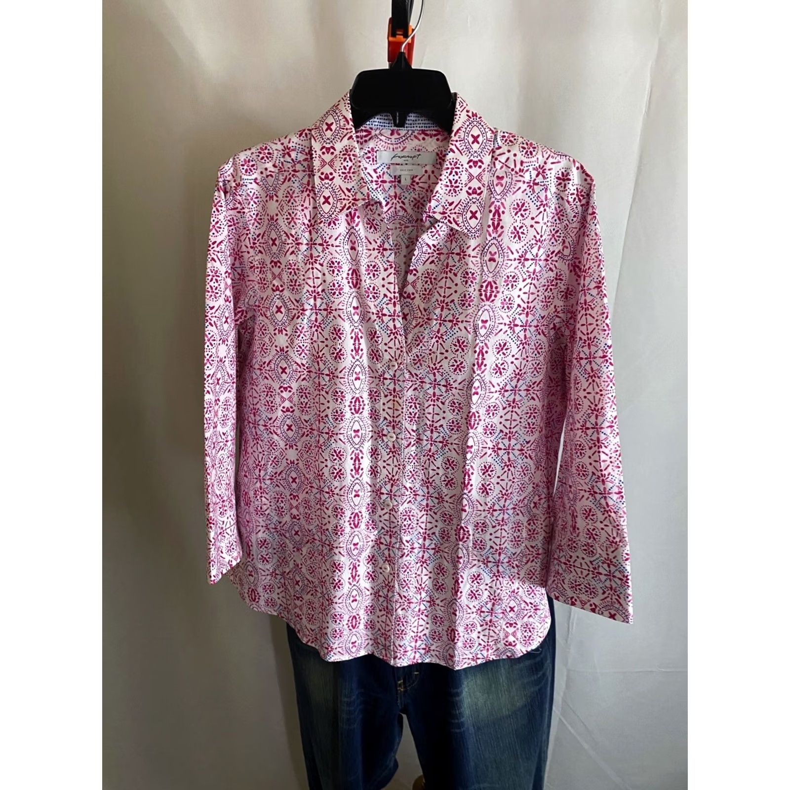 Vintage FoxCroft NYC Pink Artwork LONG SLEEVE SHIRT Large L WOMENS Size L / US 10 / IT 46 - 4 Thumbnail