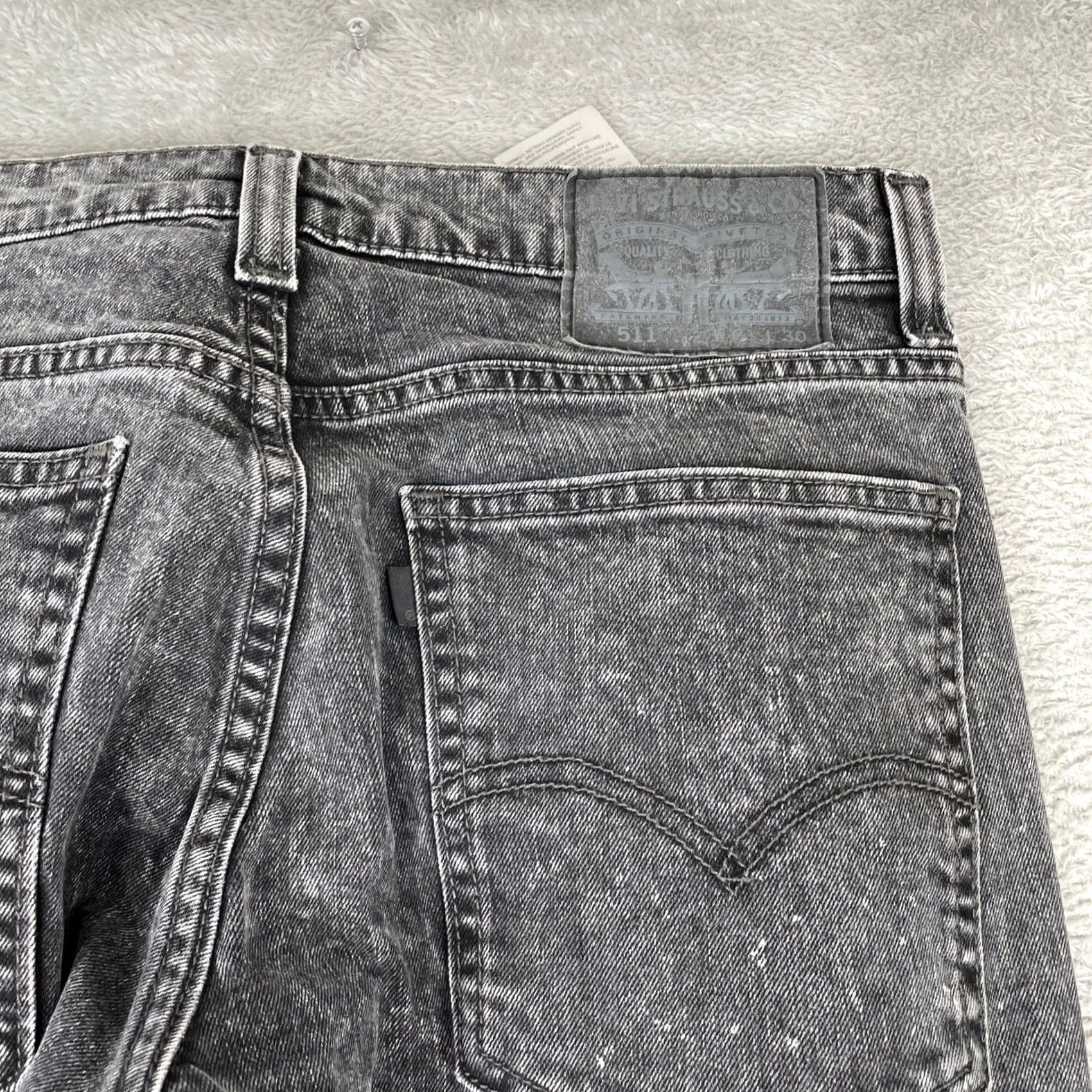 Levi's Levi's 511 Jeans Mens Slim Fit Black Acid Wash Stretch Denim Grunge Skater 31x29 Size US 31 - 7 Thumbnail