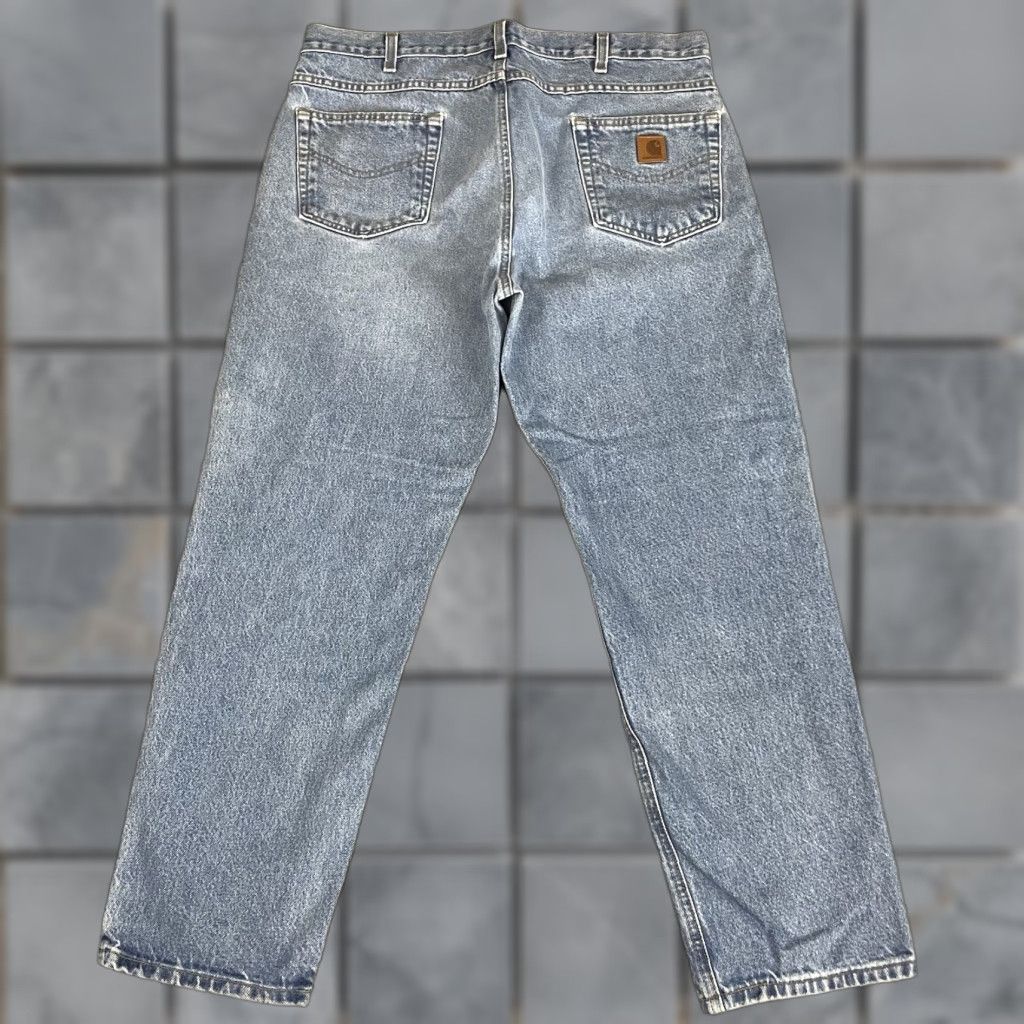 Carhartt Carhartt Jeans Mens 38x30 Blue Denim Relaxed Fit Workwear Chore Barn Light Wash Denim Jeans Size US 38 / EU 54 - 1 Thumbnail