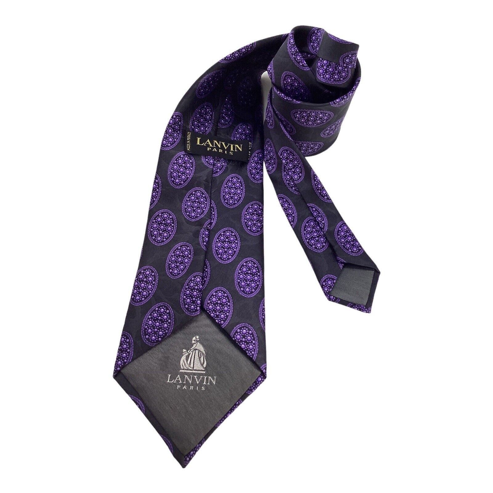Lanvin LANVIN PARIS Gray Purple Medallion Luxury Silk Tie Made In F Size ONE SIZE - 2 Thumbnail