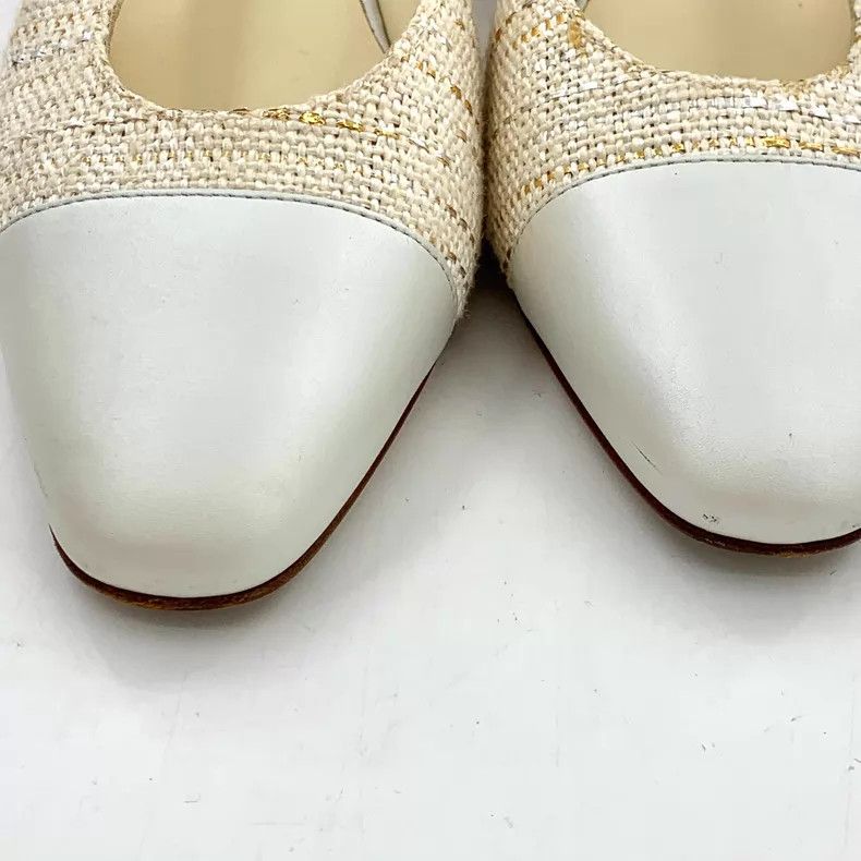 Chanel Chanel White woven tweed stitching thick high-heeled sanda Size US 7 / IT 37 - 9 Thumbnail