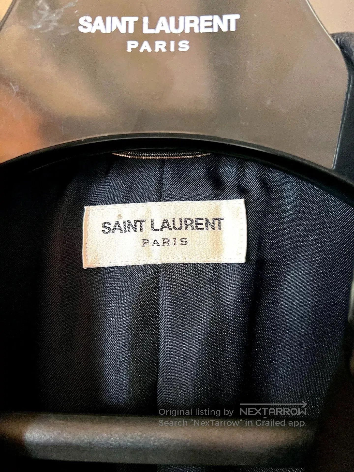 Saint Laurent Paris black leather lapel double-breasted blazer. Size US M / EU 48-50 / 2 - 4 Thumbnail