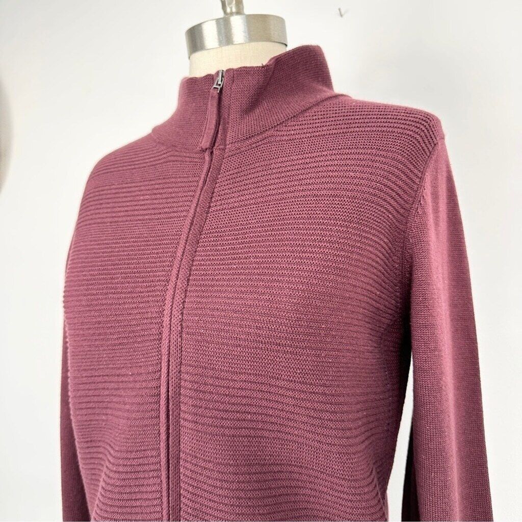 Other Olsen Long Sleeve Mock Neck Full Zip Ribbed Sweater Maroon Size S / US 4 / IT 40 - 3 Thumbnail
