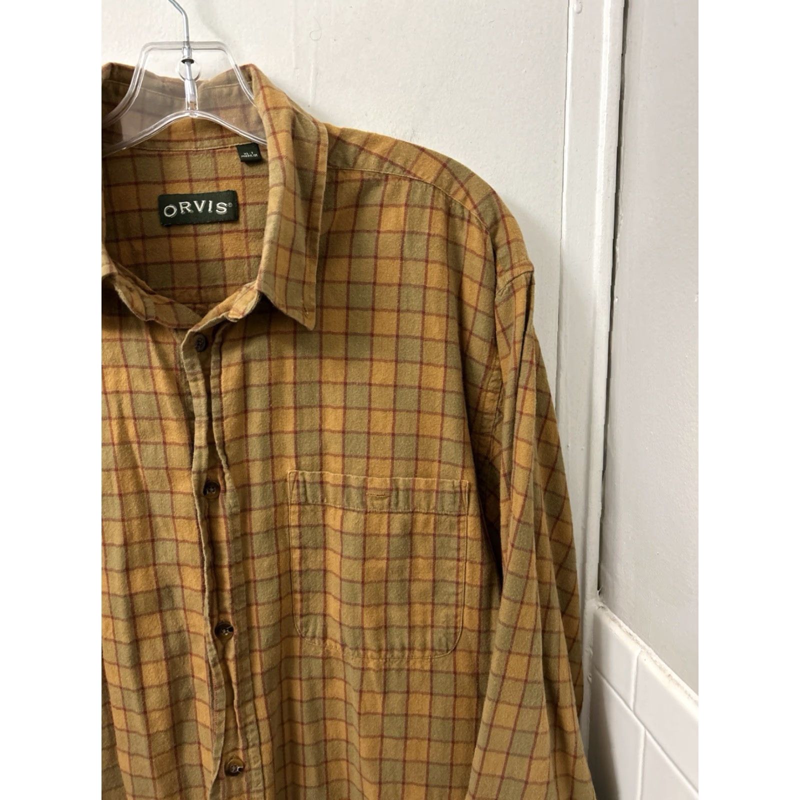 Orvis Orvis Shirt Mens XL Yellow Brown Plaid Wool Cotton Flannel Button Down L/S Size US XL / EU 56 / 4 - 4 Thumbnail