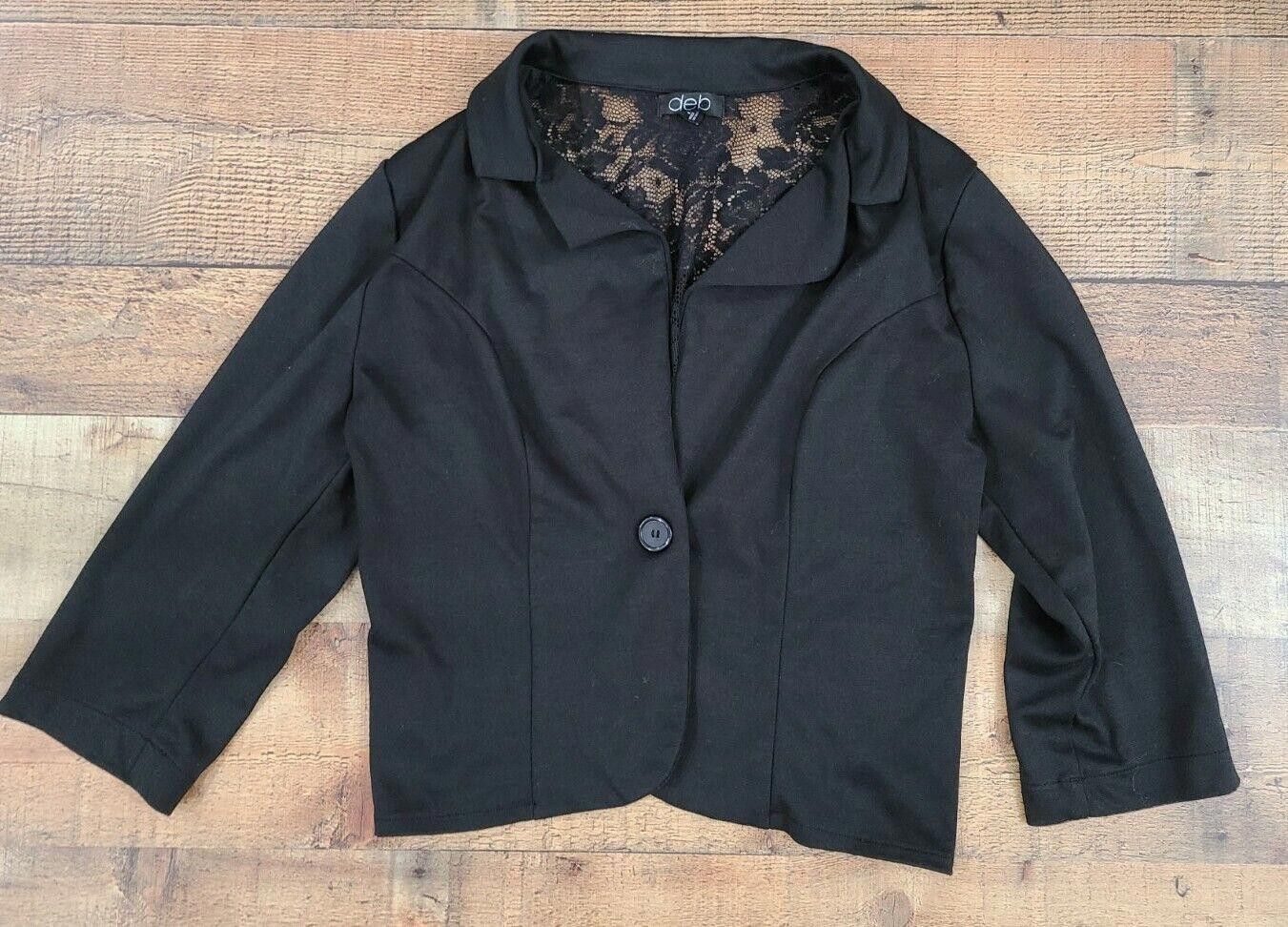Debut Deb Blazer Black Large long Sleeve Lace Back Career Size L / US 10 / IT 46 - 1 Thumbnail