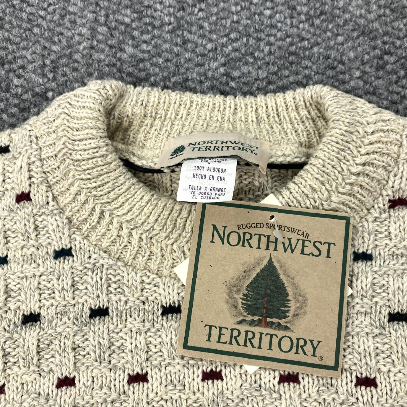 Vintage VINTAGE Northwest Territory Sweater Mens XL Beige 100% Cotton Crewneck Knit Geometric Pattern Mens XL Beige Knit Sweater Size US XL / EU 56 / 4 - 2 Thumbnail
