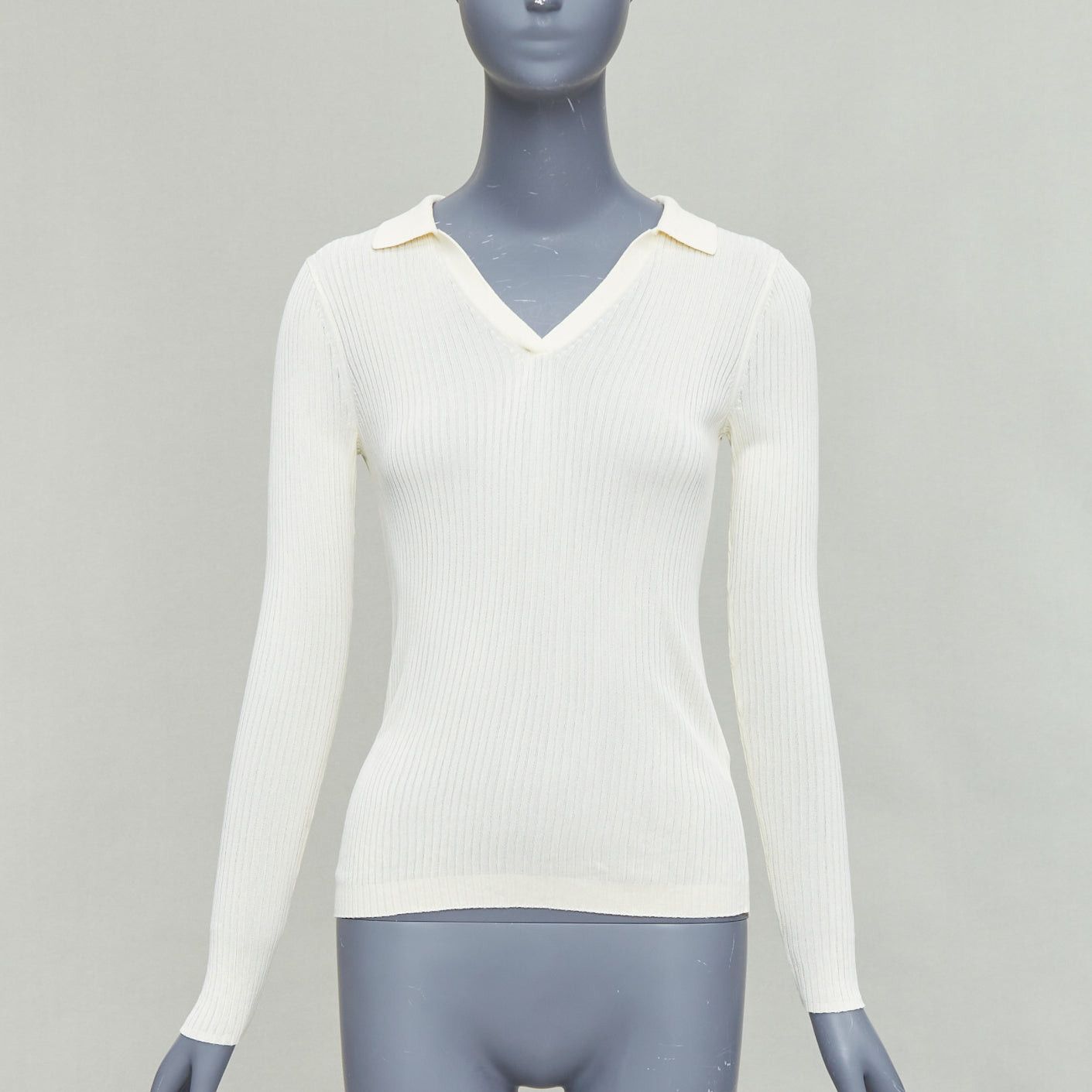Club Monaco CLUB MONACO Set of 2 white cream ribbed collared polo top XS Size XS / US 0-2 / IT 36-38 - 1 Thumbnail